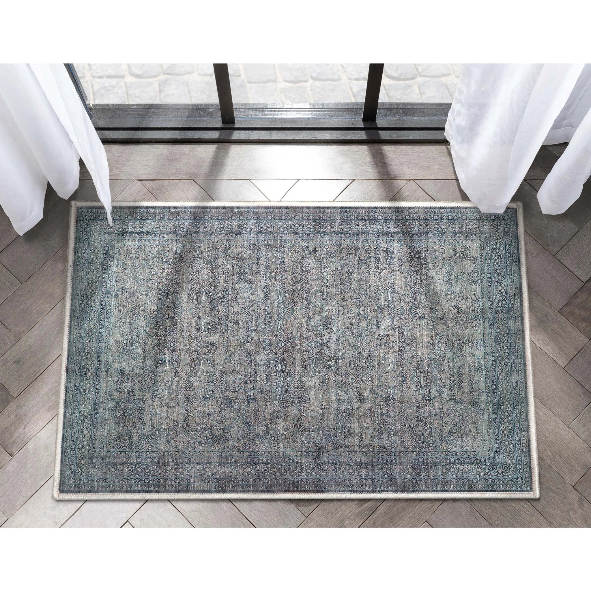 Juliette Vintage Persian Oriental Blue Flat-Weave Rug Well Woven