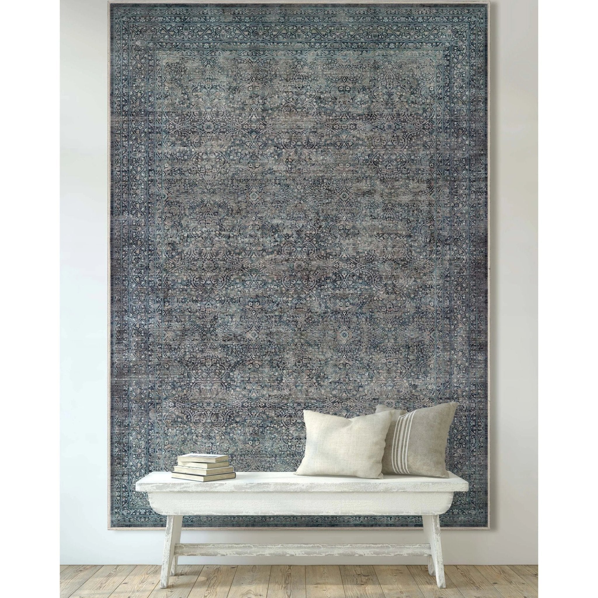 Juliette Vintage Persian Oriental Blue Flat-Weave Rug Well Woven