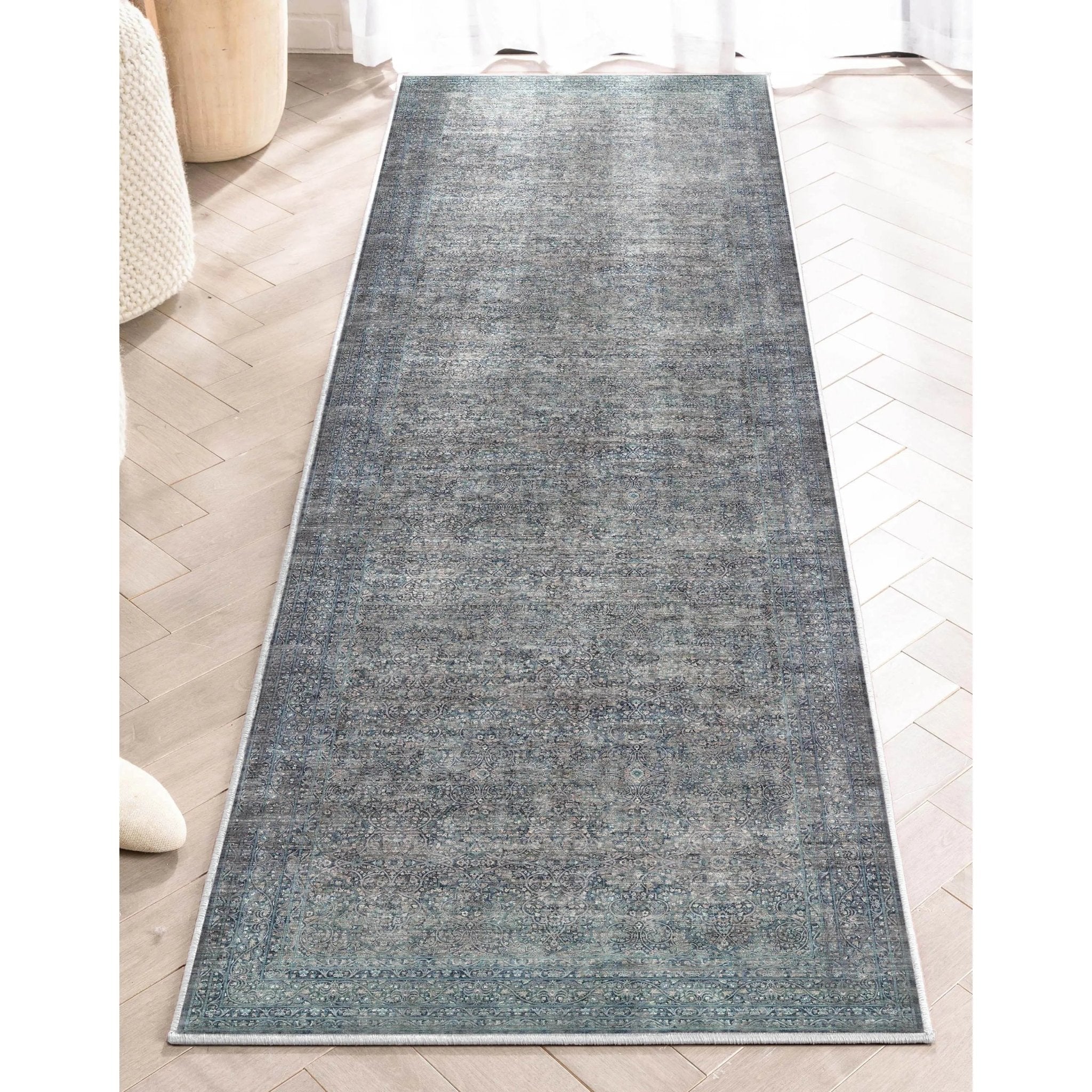 Juliette Vintage Persian Oriental Blue Flat-Weave Rug Well Woven