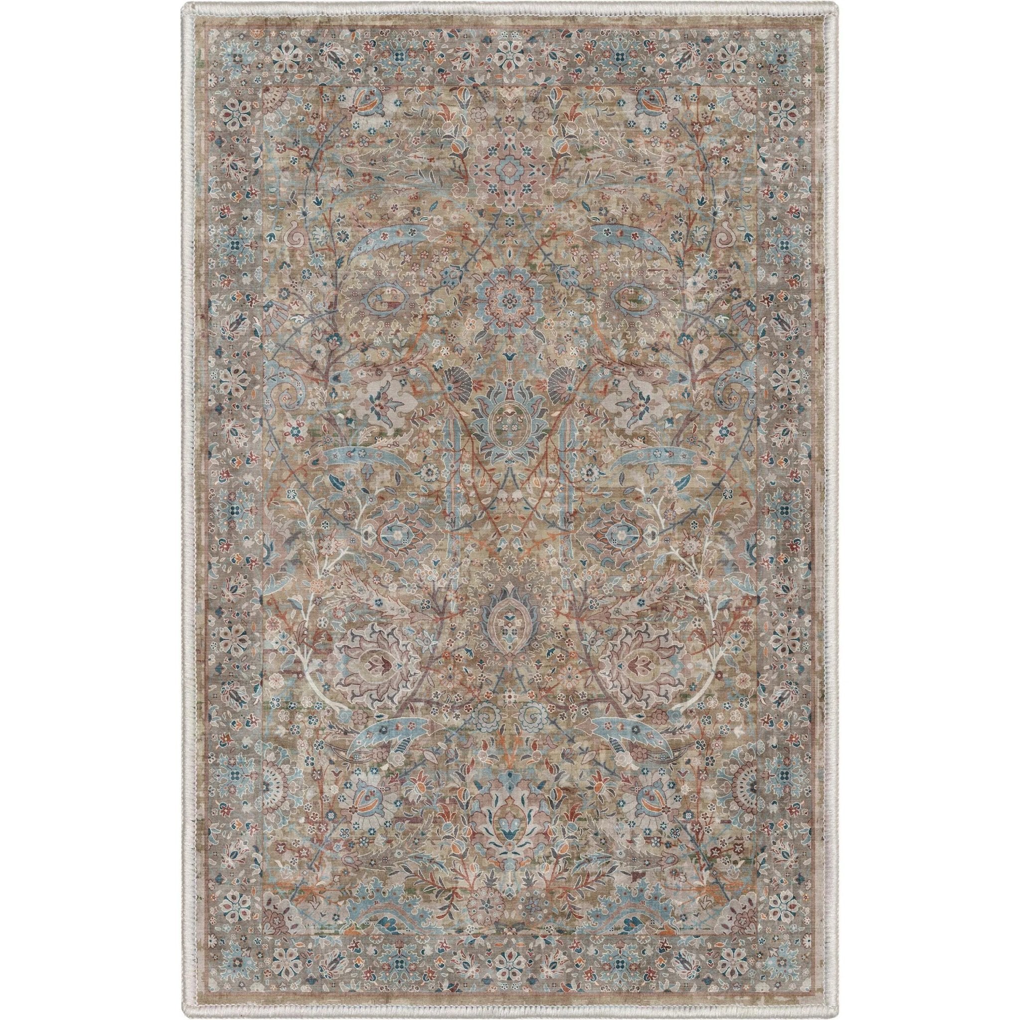 Emilia Vintage Persian Floral Blue Flat-Weave Rug Well Woven
