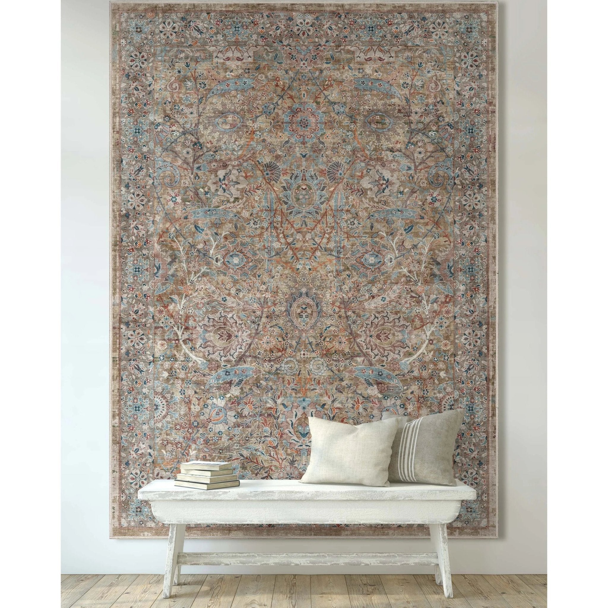 Emilia Vintage Persian Floral Blue Flat-Weave Rug Well Woven
