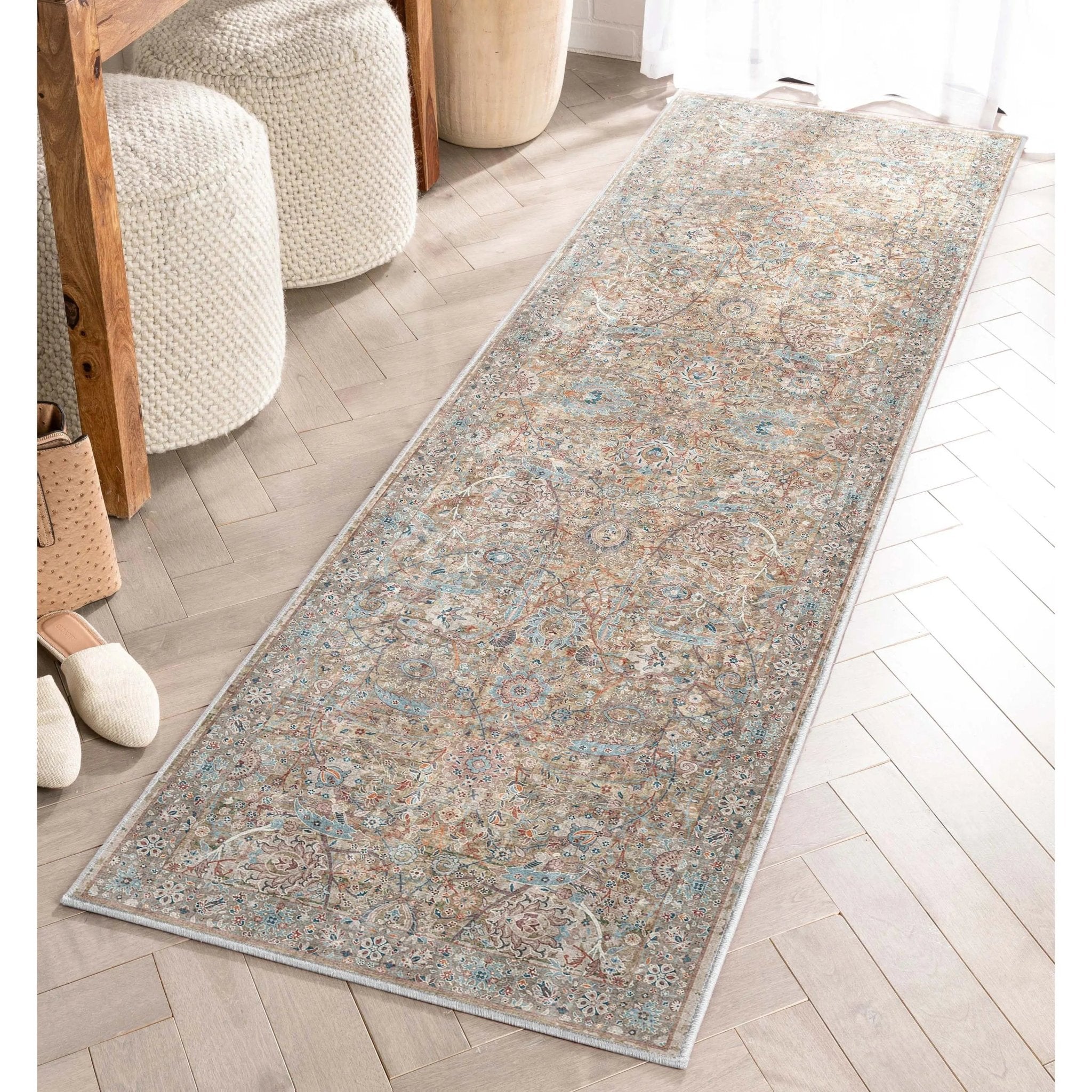 Emilia Vintage Persian Floral Blue Flat-Weave Rug Well Woven