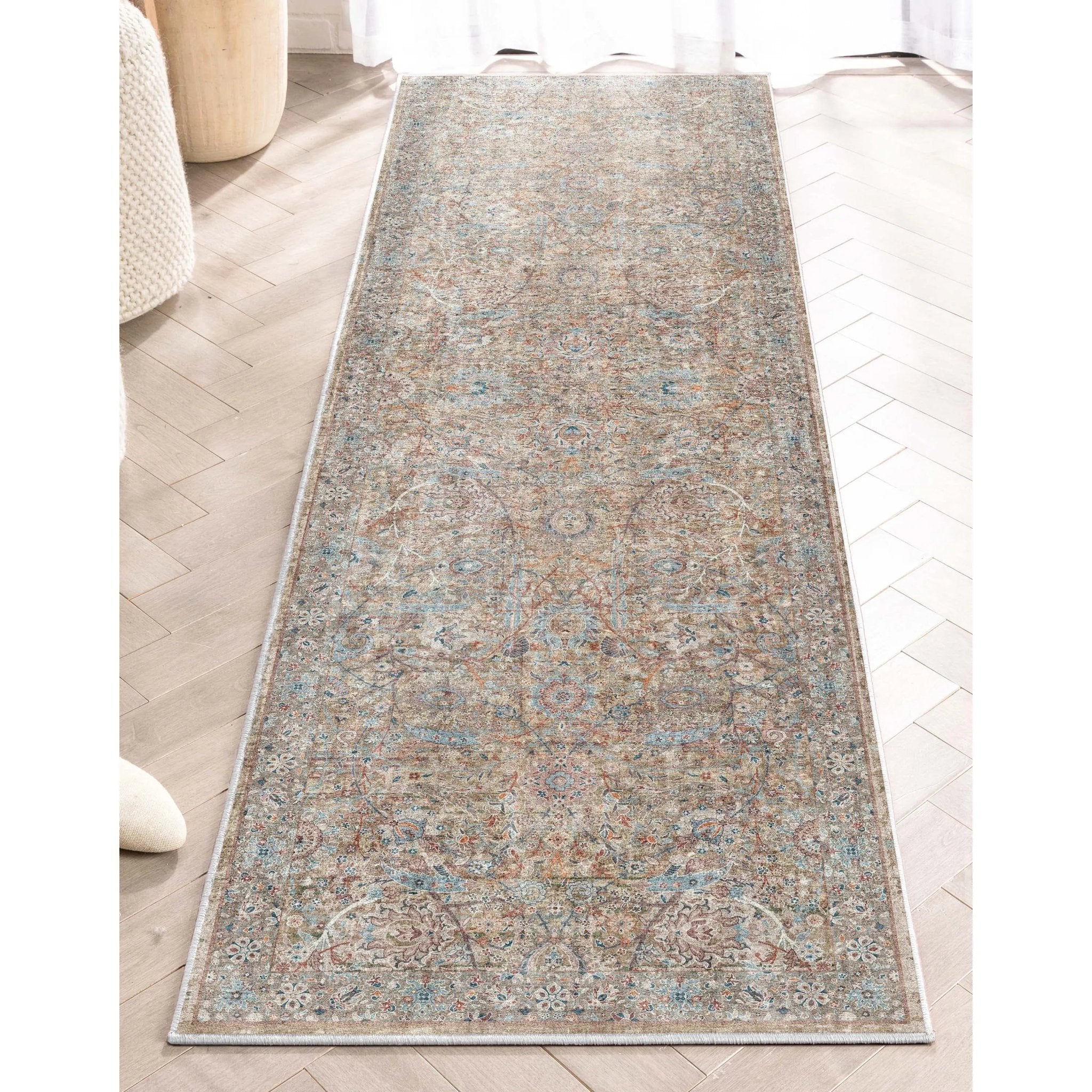 Emilia Vintage Persian Floral Blue Flat-Weave Rug Well Woven
