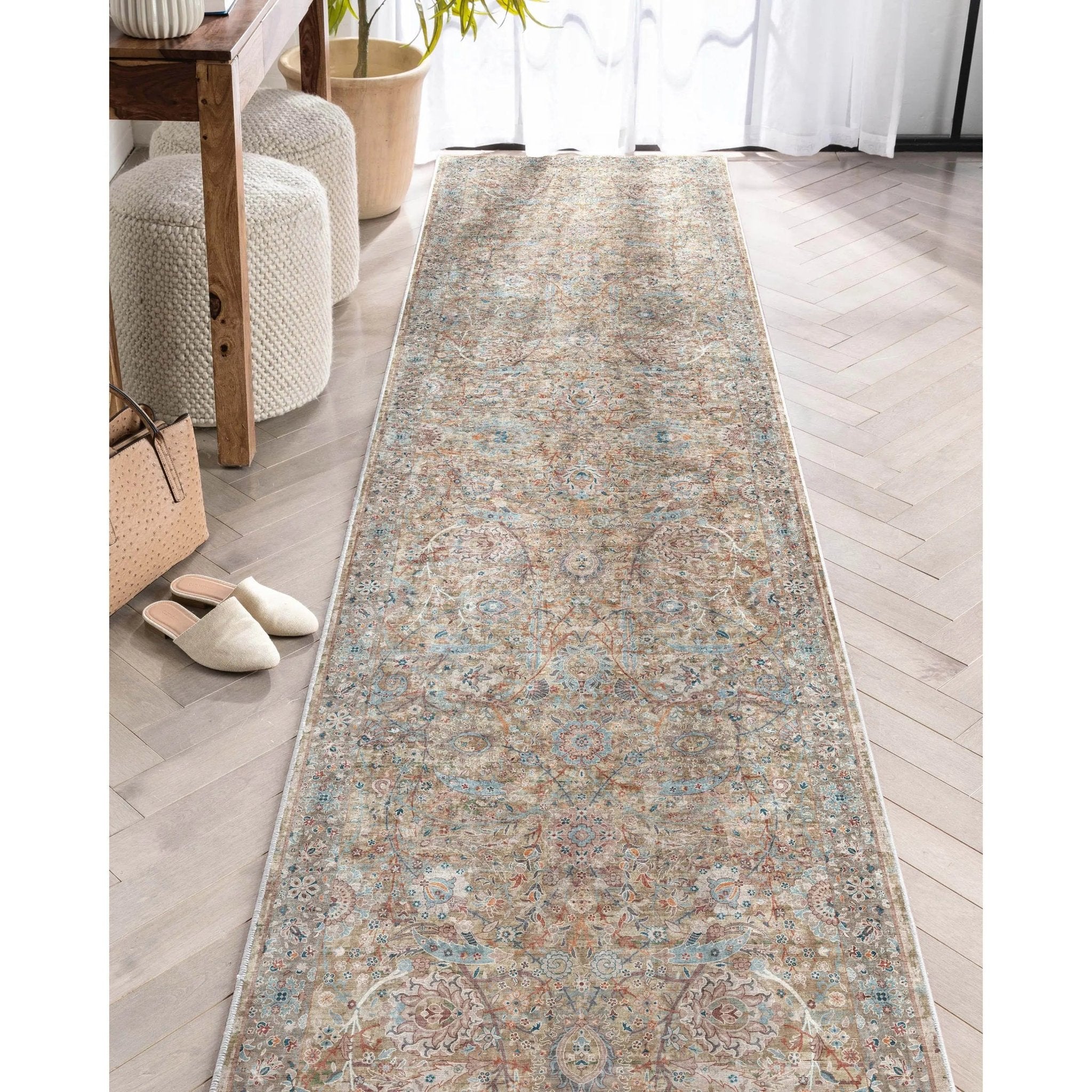 Emilia Vintage Persian Floral Blue Flat-Weave Rug Well Woven