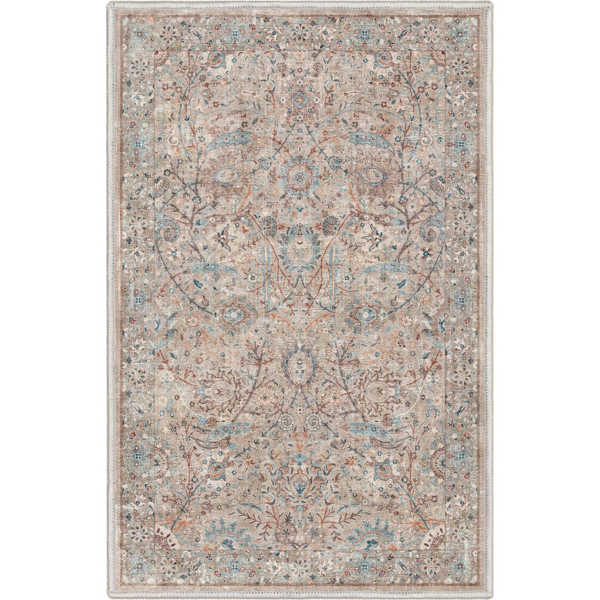 Emilia Vintage Persian Floral Ivory Flat-Weave Rug Well Woven