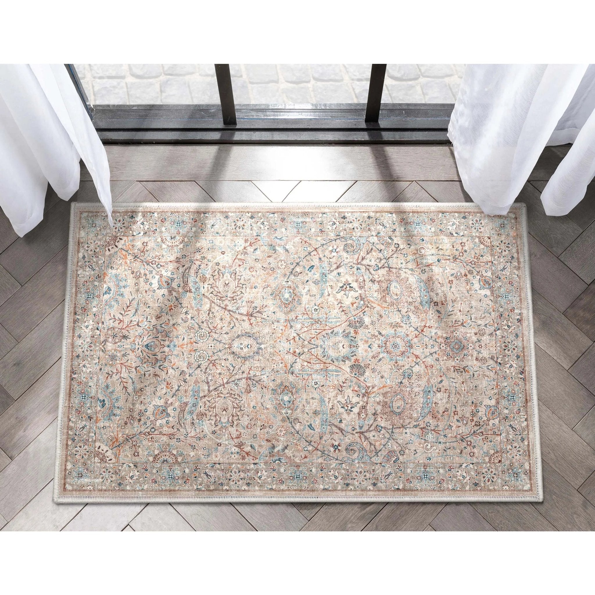 Emilia Vintage Persian Floral Ivory Flat-Weave Rug Well Woven