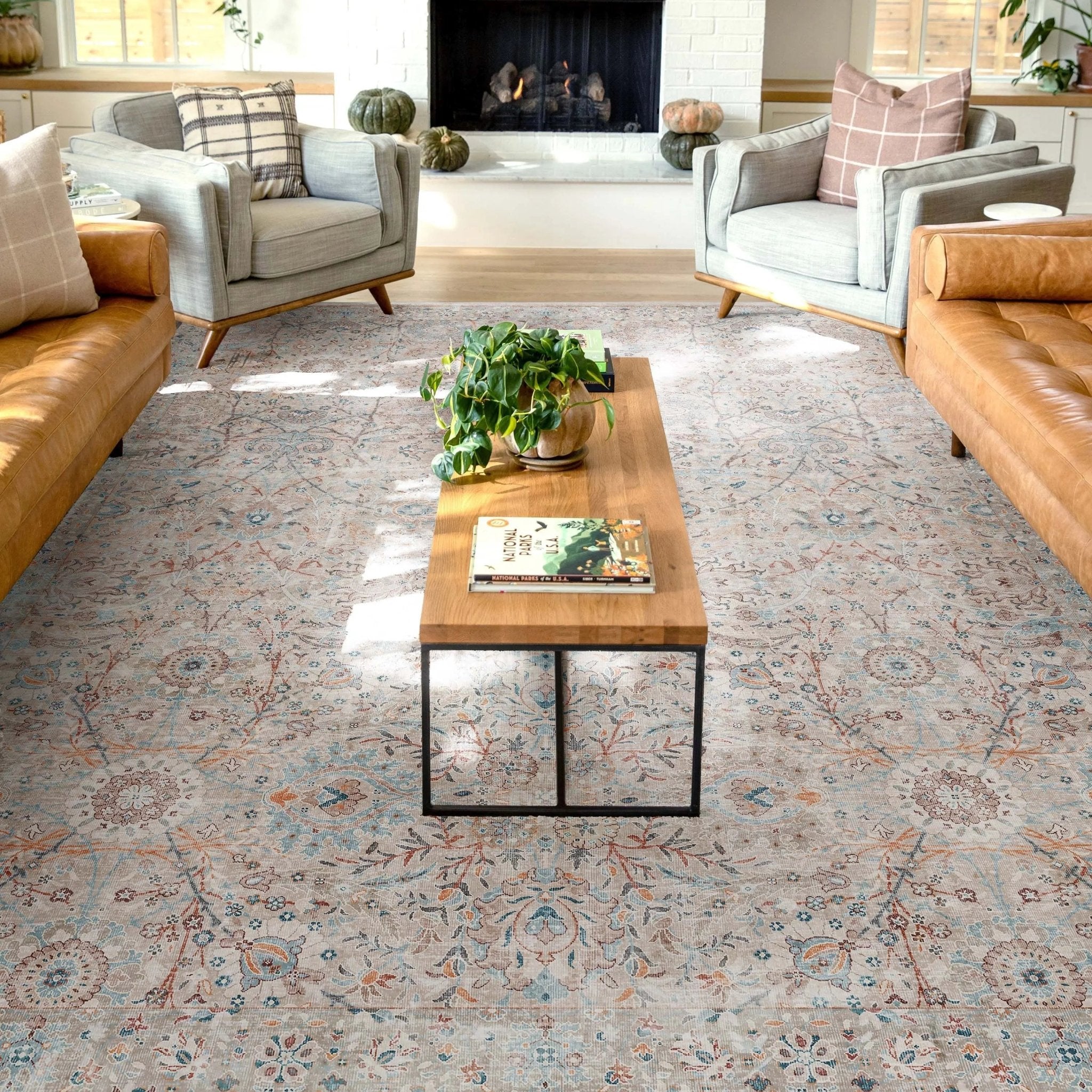 Emilia Vintage Persian Floral Ivory Flat-Weave Rug Well Woven