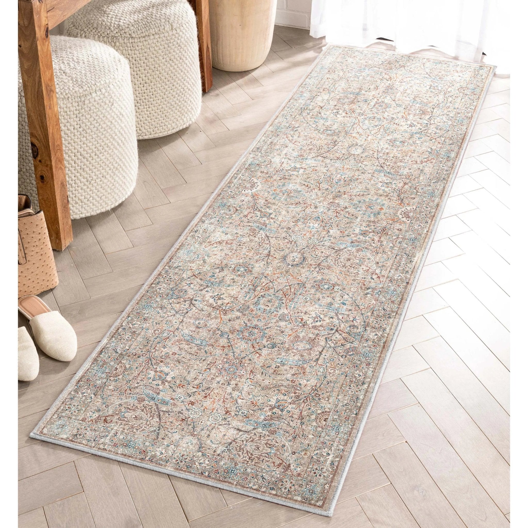 Emilia Vintage Persian Floral Ivory Flat-Weave Rug Well Woven