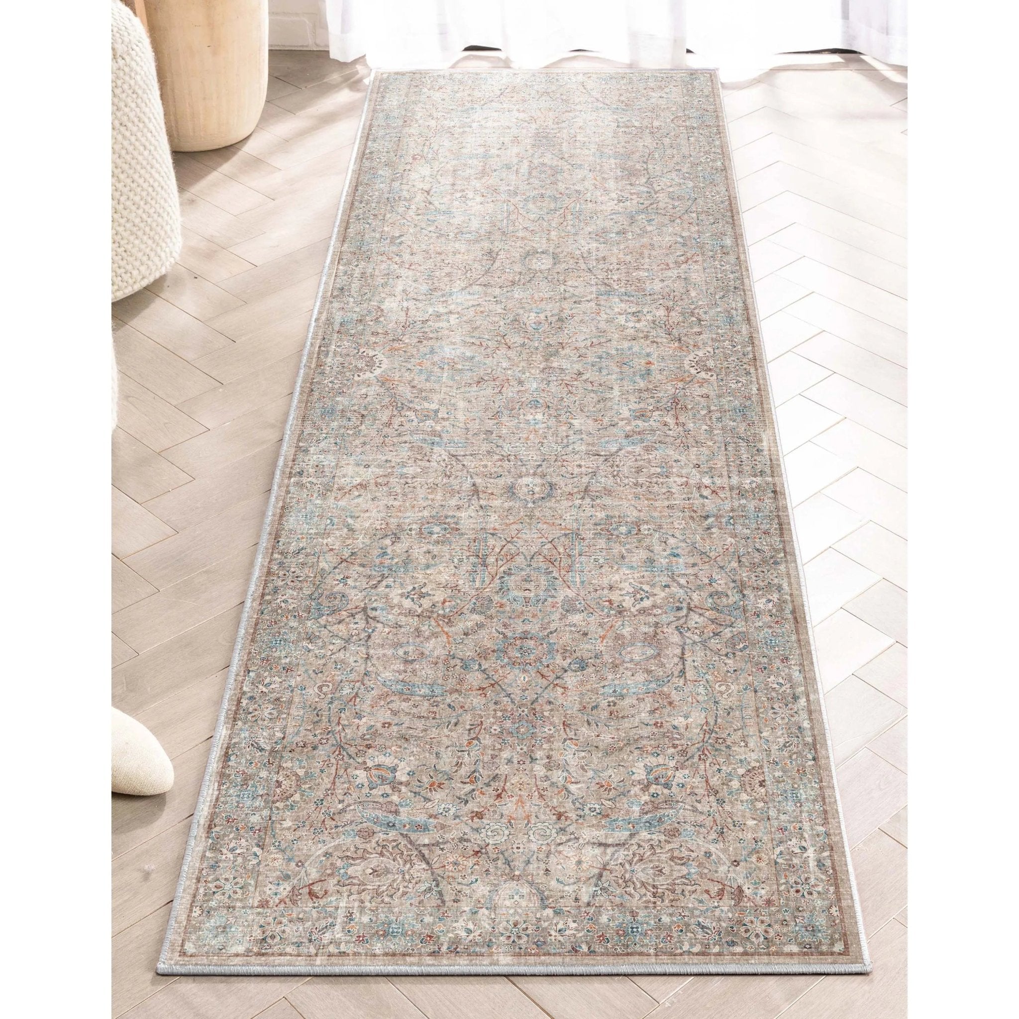 Emilia Vintage Persian Floral Ivory Flat-Weave Rug Well Woven