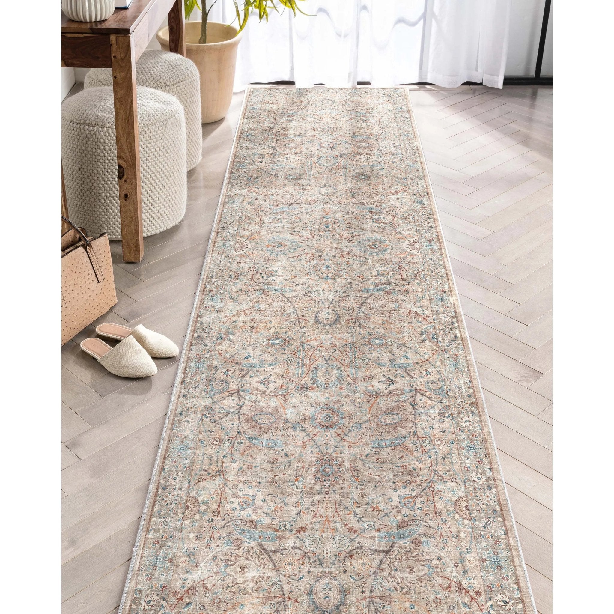 Emilia Vintage Persian Floral Ivory Flat-Weave Rug Well Woven