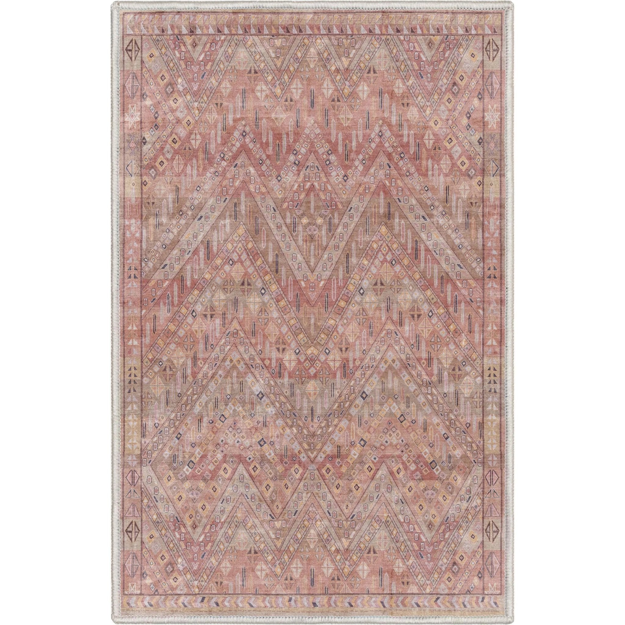 Anya Vintage Tribal Chevron Pink Beige Rust Flat-Weave Rug Well Woven