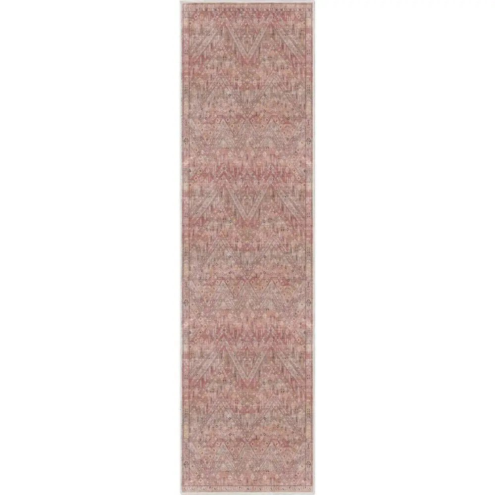 Anya Vintage Tribal Chevron Pink Beige Rust Flat-Weave Rug Well Woven
