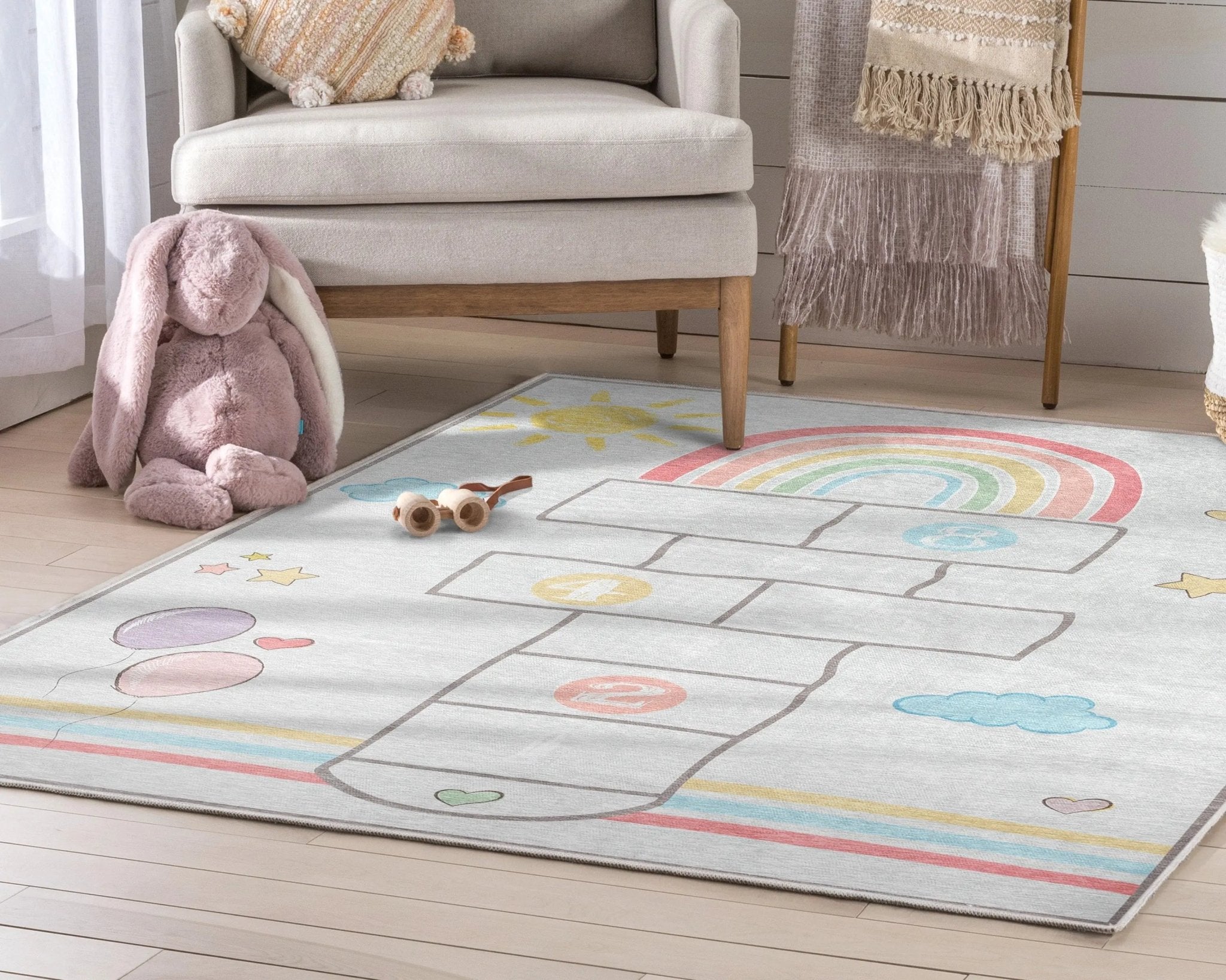 Hopscotch Modern Multi Grey Kids Flat-Weave Rug Well Woven