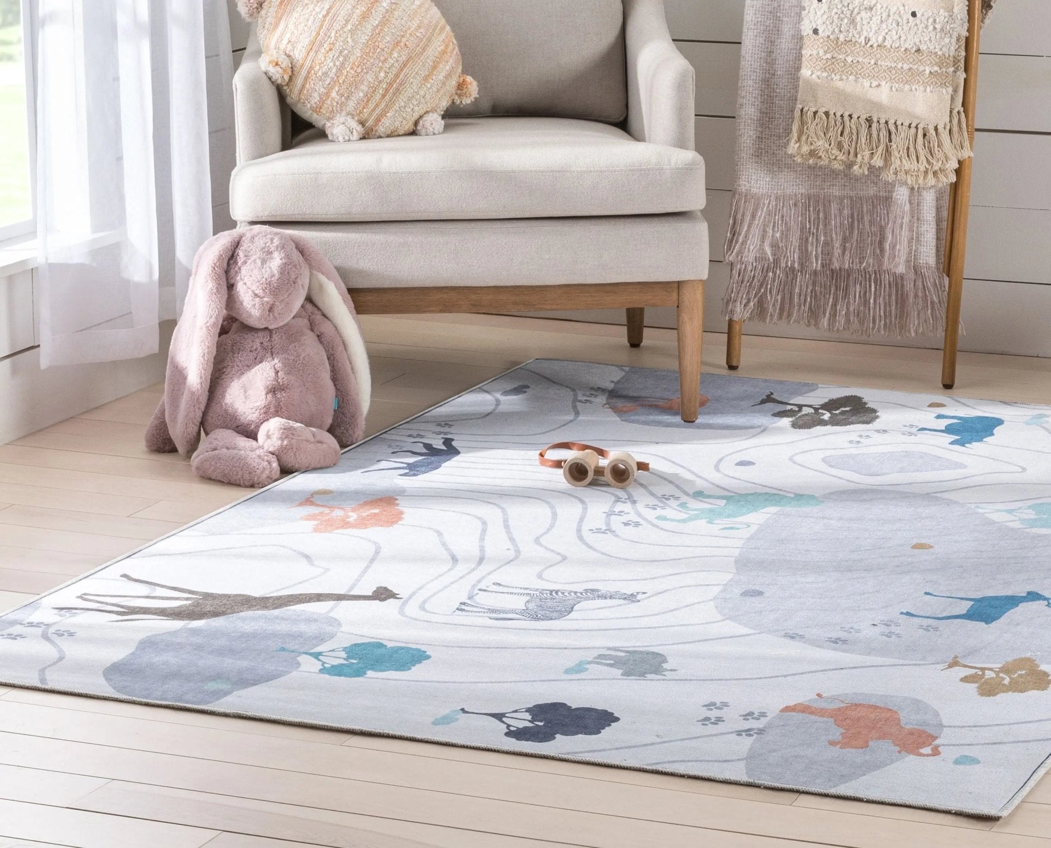 Safari Modern Grey Kids Flat-Weave Rug Well Woven