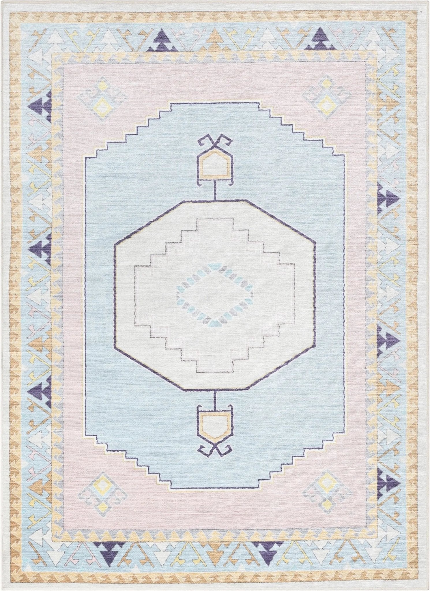 Ethnic Soft Medallion Modern Pink Light Blue Kids Flat-Weave Rug Well Woven