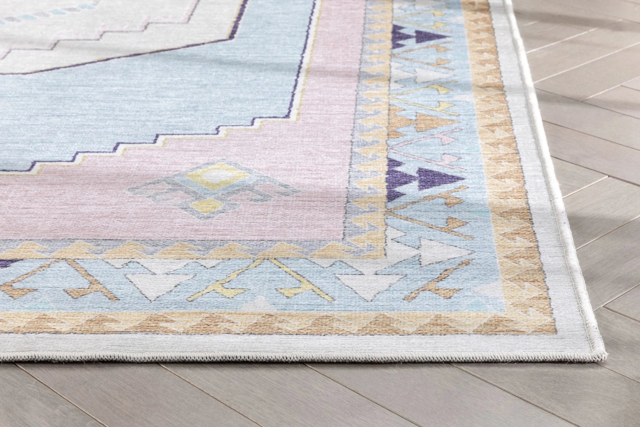 Ethnic Soft Medallion Modern Pink Light Blue Kids Flat-Weave Rug Well Woven