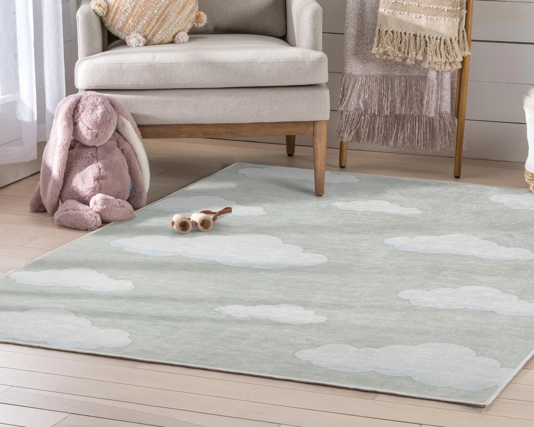 Cloud 9 Modern Sage Green Kids Flat-Weave Rug Well Woven