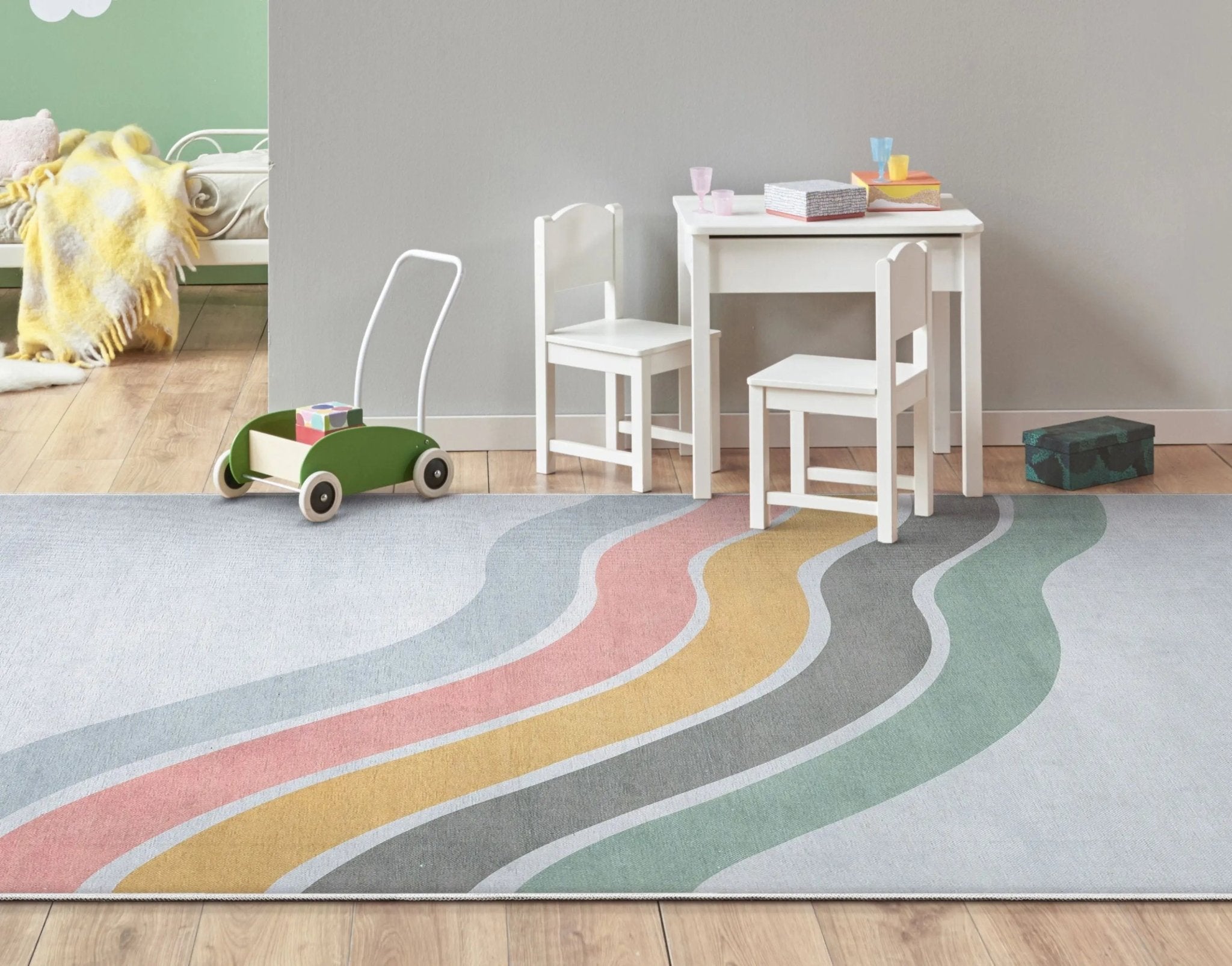 Curved Rainbow Modern Multi Color Area Flat-Weave Rug Well Woven
