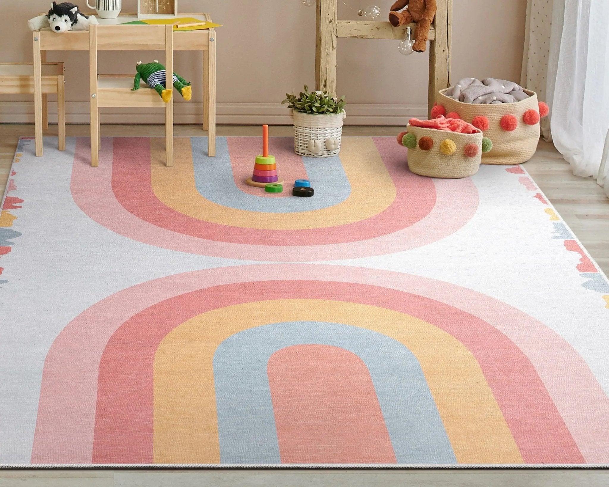 Crescent Rainbow Modern Multi Color Area Flat-Weave Rug Well Woven