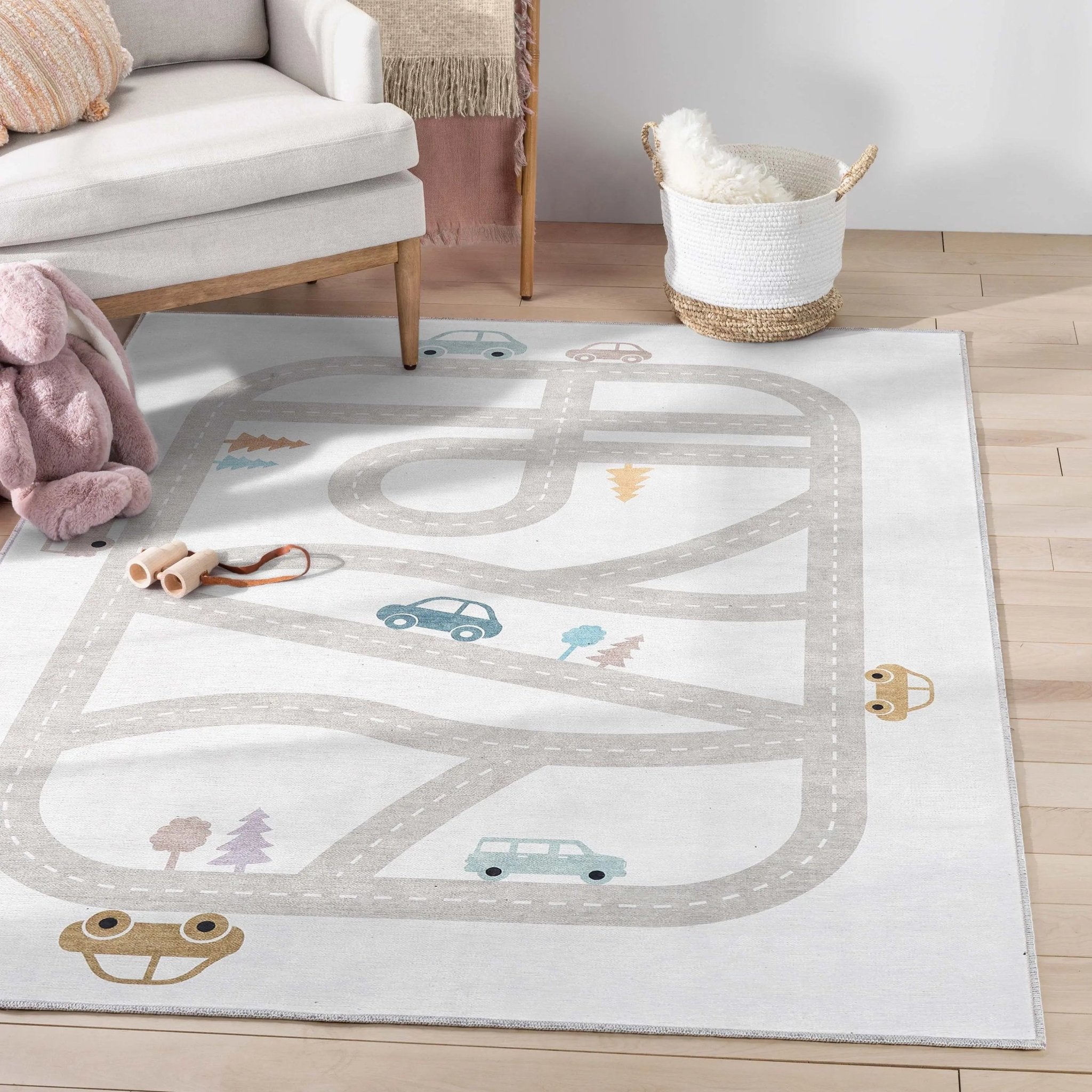 Playful Roads Modern Grey Area Flat-Weave Rug Well Woven