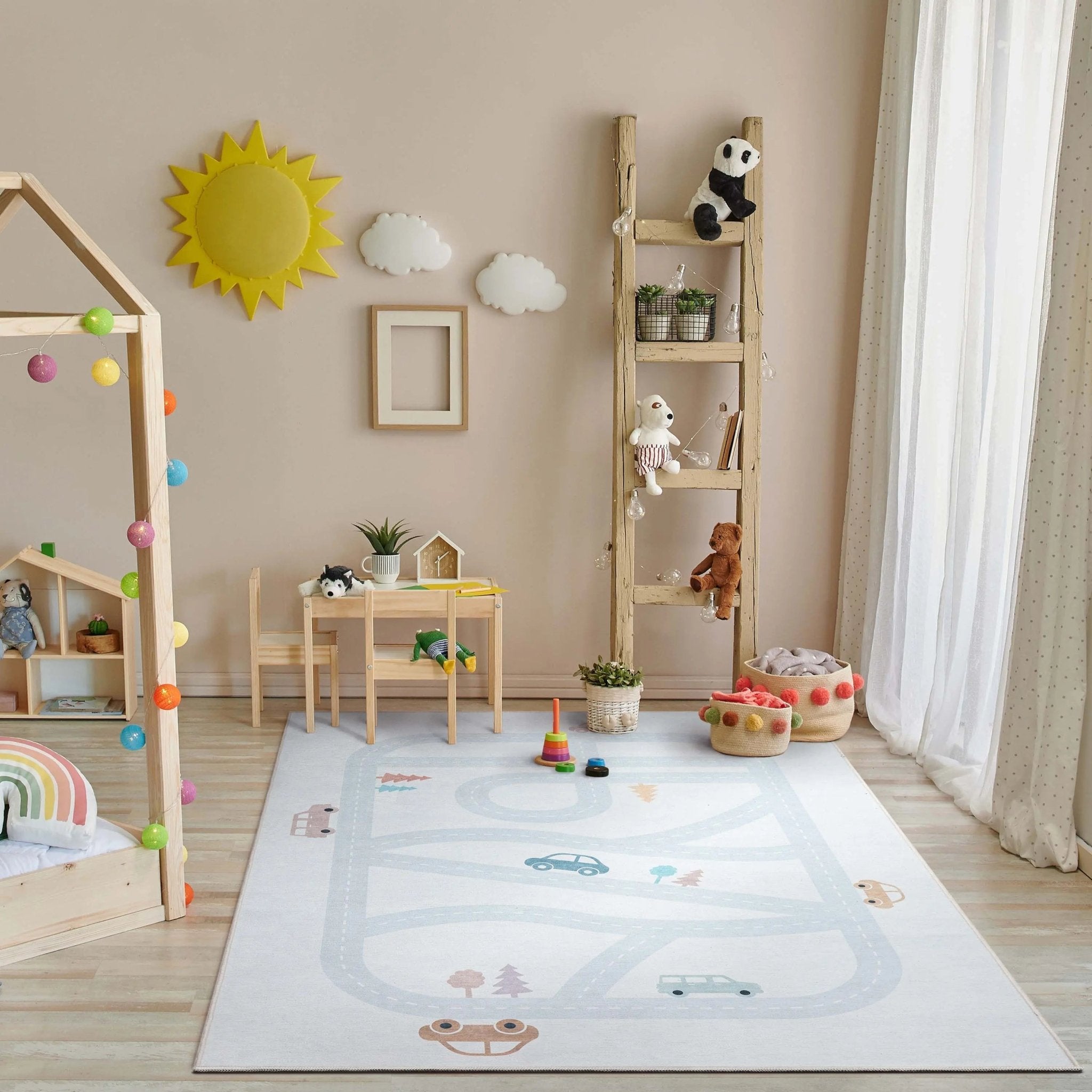 Playful Roads Modern Light Grey Area Flat-Weave Rug Well Woven