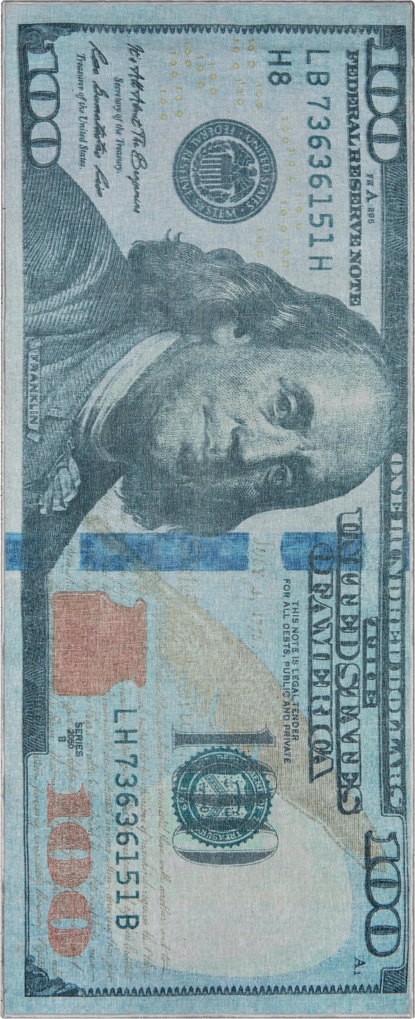 New Hundred Dollar Bill Green Blue Novelty Runner Flat-Weave Rug Well Woven