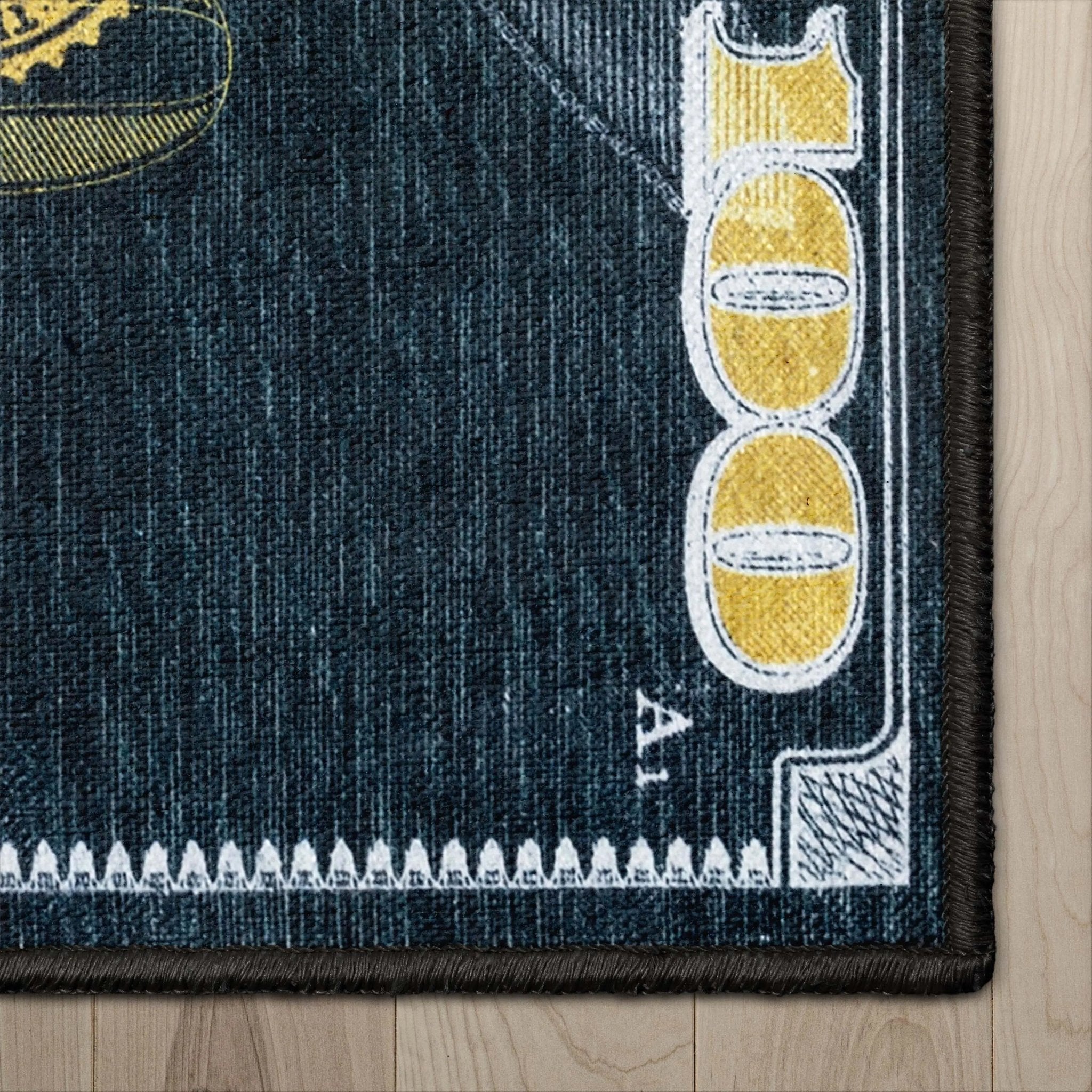 New Hundred Dollar Bill Black Black Novelty Runner Flat-Weave Rug Well Woven