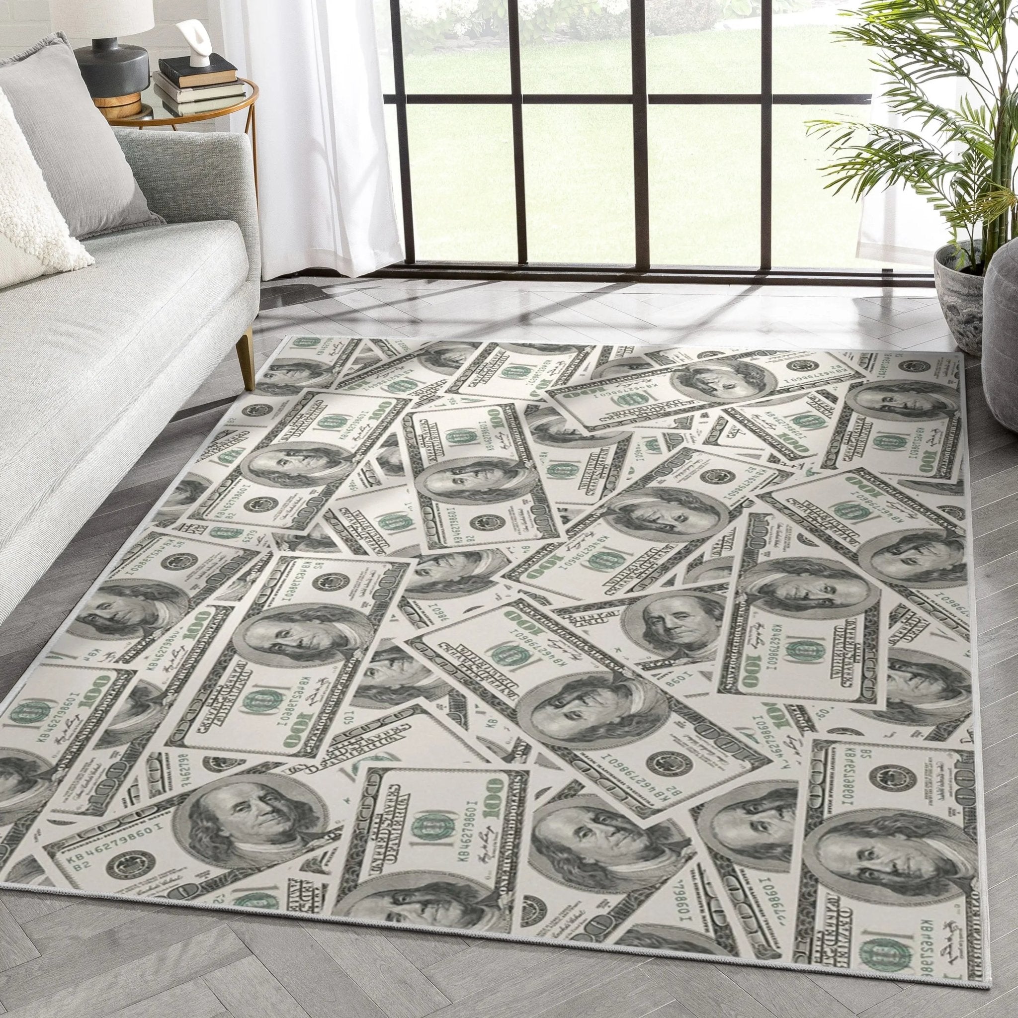 Classic Hundred Dollar Bill 2006A Stacked Green Area Flat-Weave Rug Well Woven