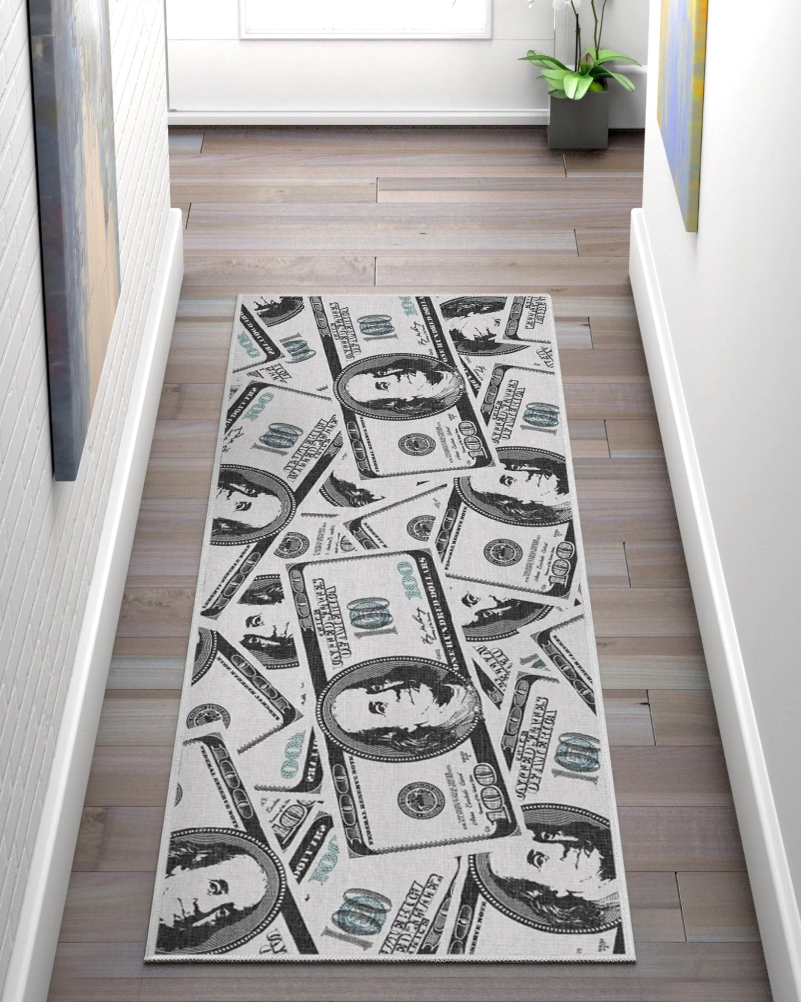 Hundred Dollar Bill Stacked Green Area Flat-Weave Rug Well Woven