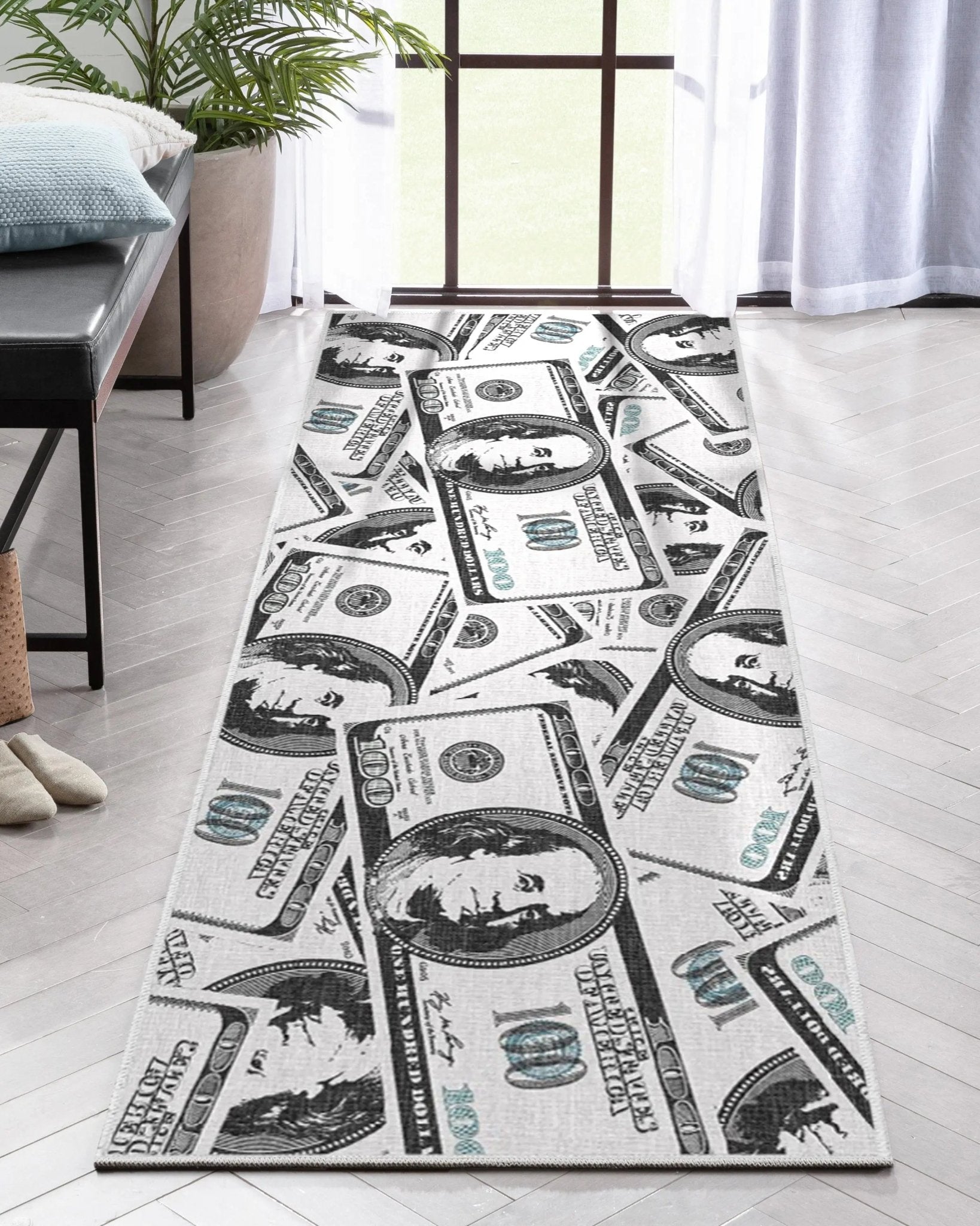 Hundred Dollar Bill Stacked Green Area Flat-Weave Rug Well Woven