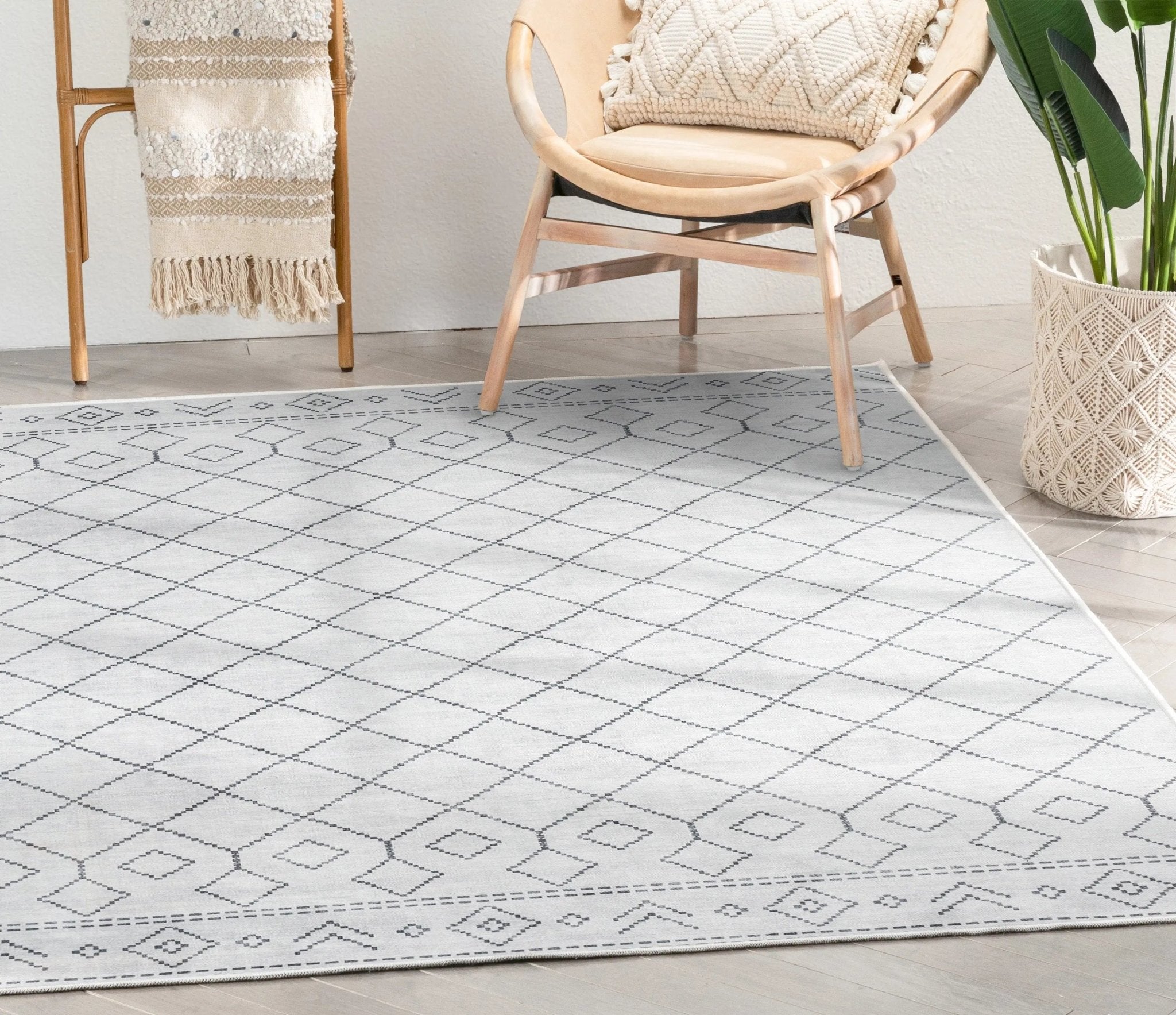 Anastasia Moroccan Trellis Pattern Ivory Grey Area Flat-Weave Rug Well Woven