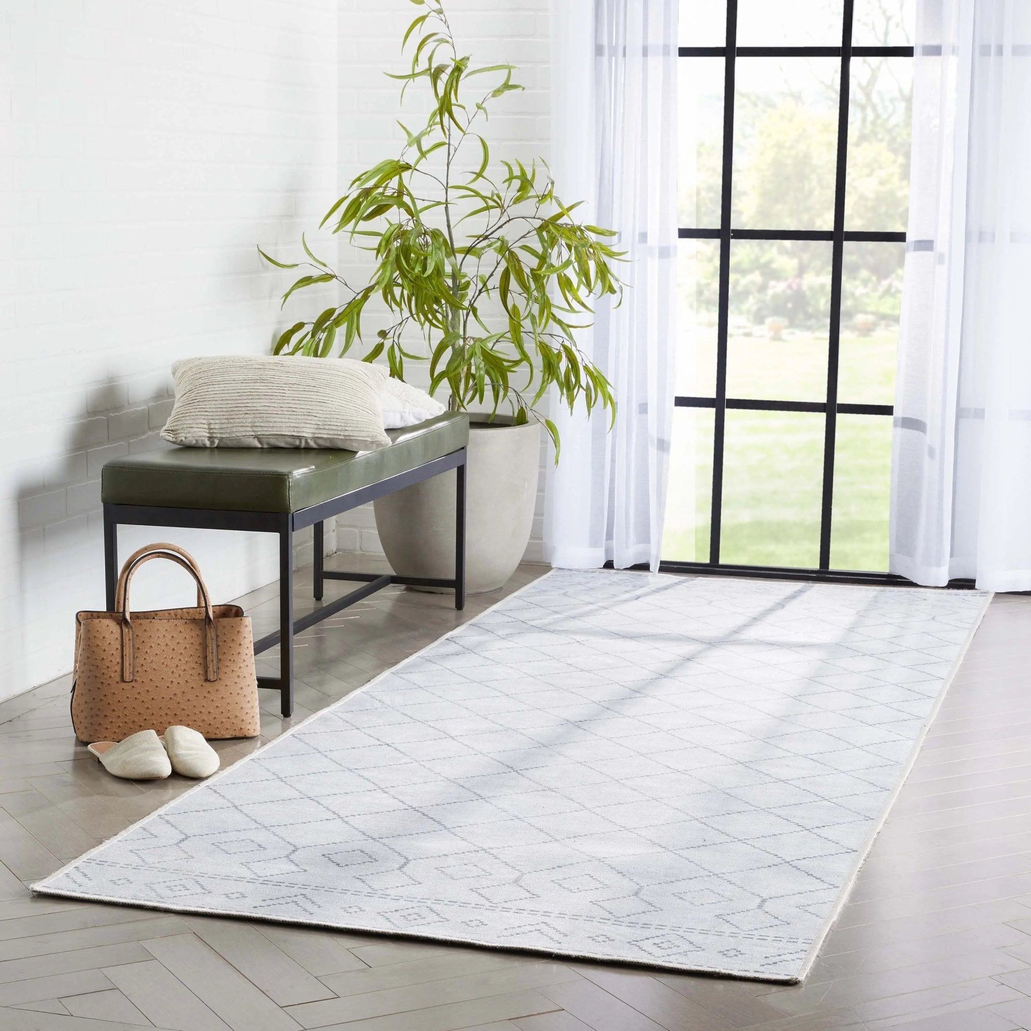 Anastasia Moroccan Trellis Pattern Ivory Grey Area Flat-Weave Rug Well Woven