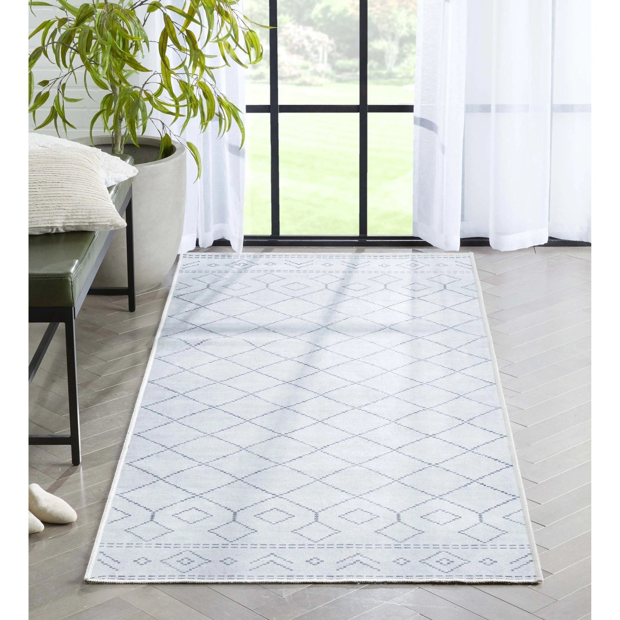 Anastasia Moroccan Trellis Pattern Ivory Grey Area Flat-Weave Rug Well Woven