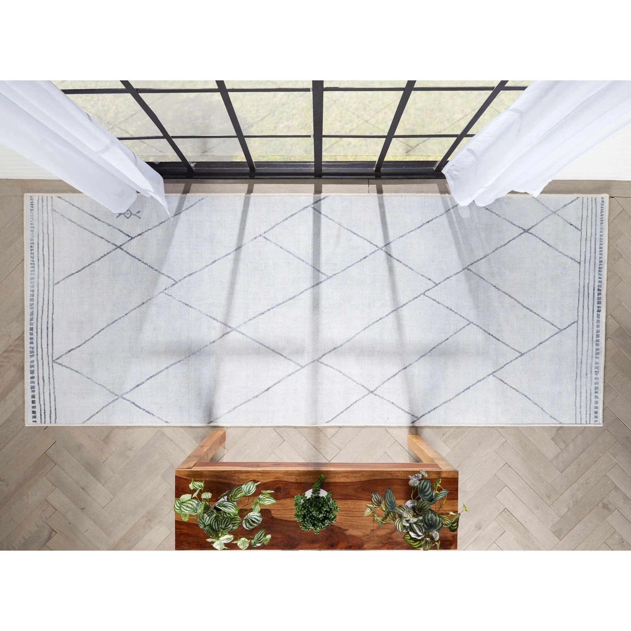 Bryn Moroccan Lattice Trellis Ivory Grey Area Flat-Weave Rug Well Woven