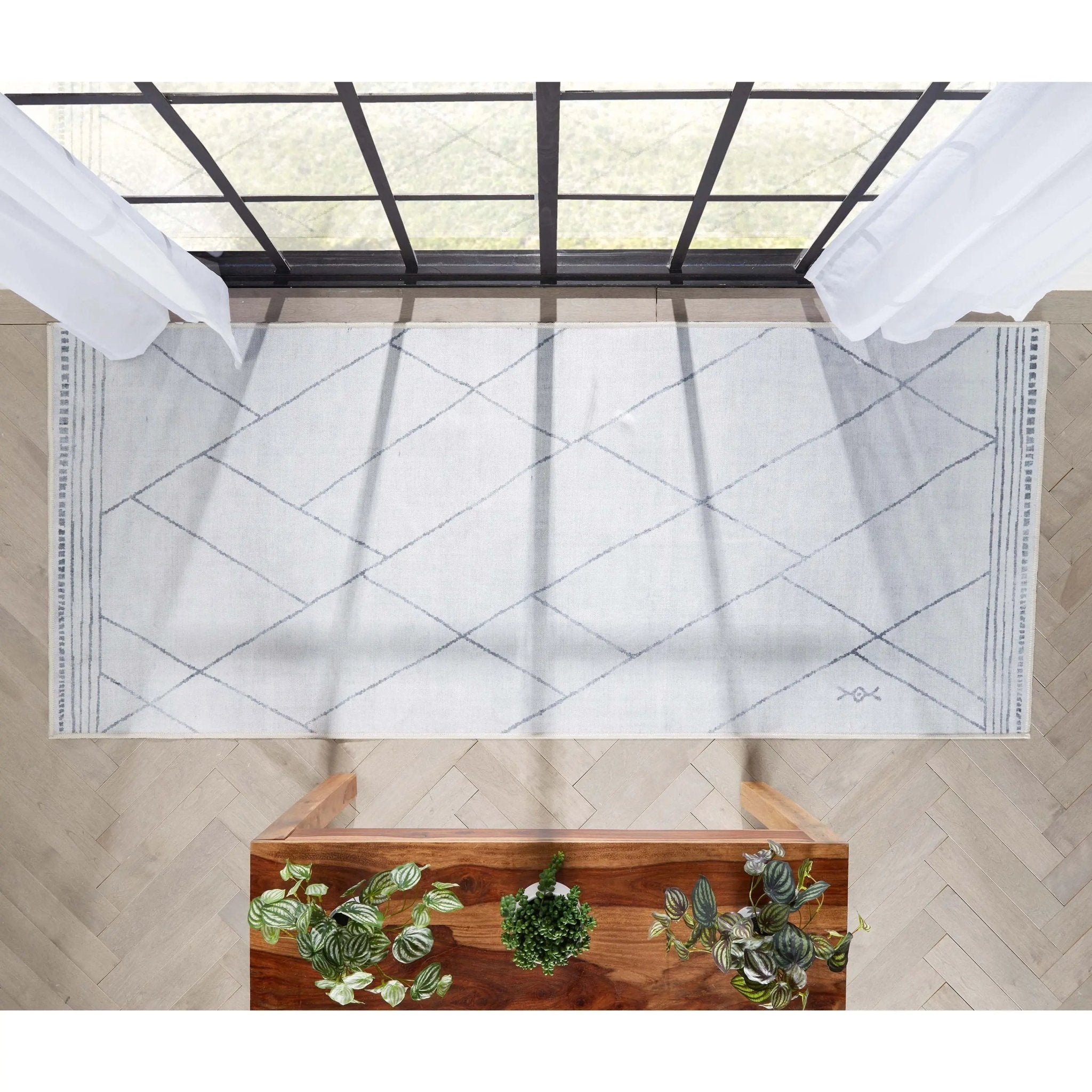 Bryn Moroccan Lattice Trellis Ivory Grey Area Flat-Weave Rug Well Woven