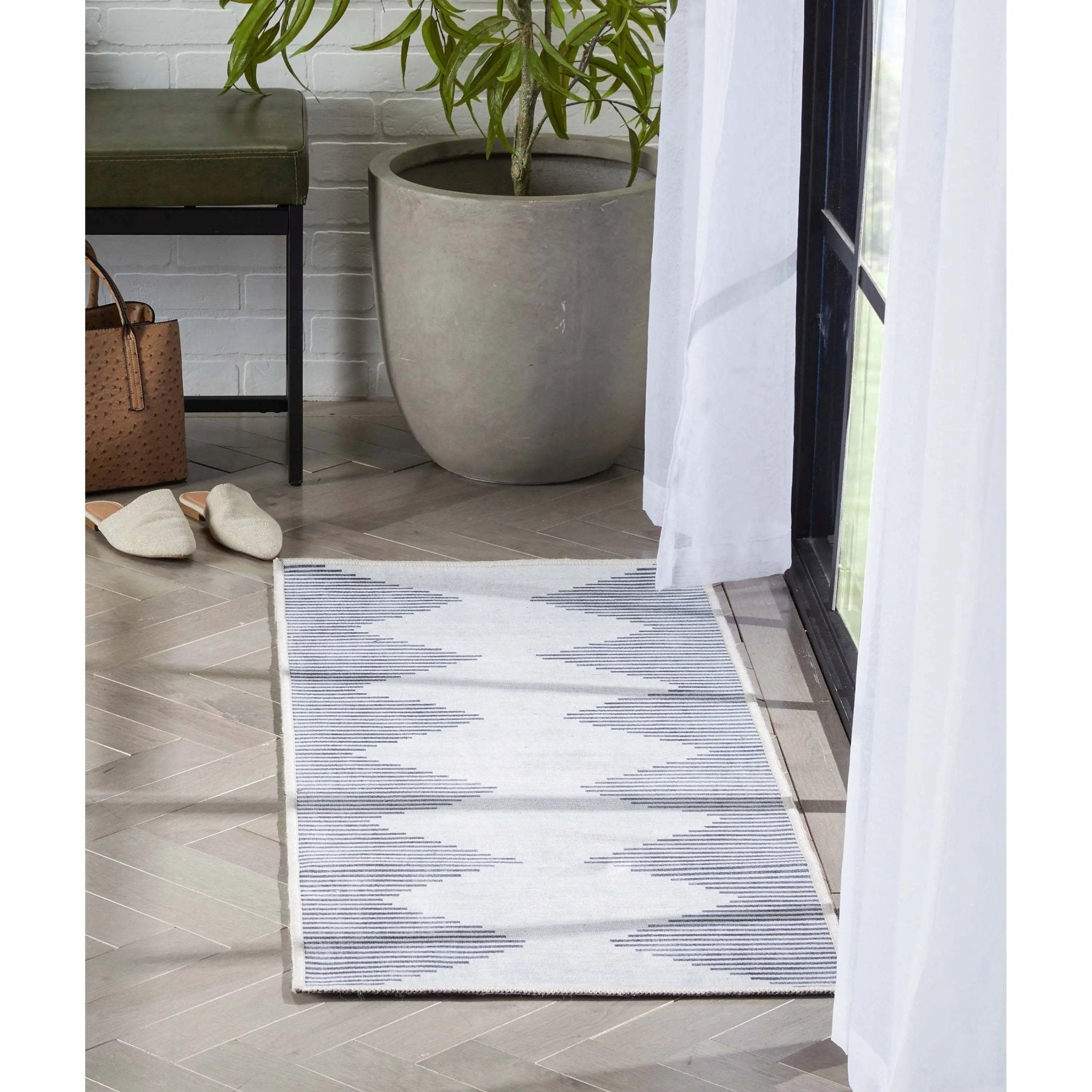Bree Moroccan Diamond Stripes Ivory Grey Area Flat-Weave Rug Well Woven