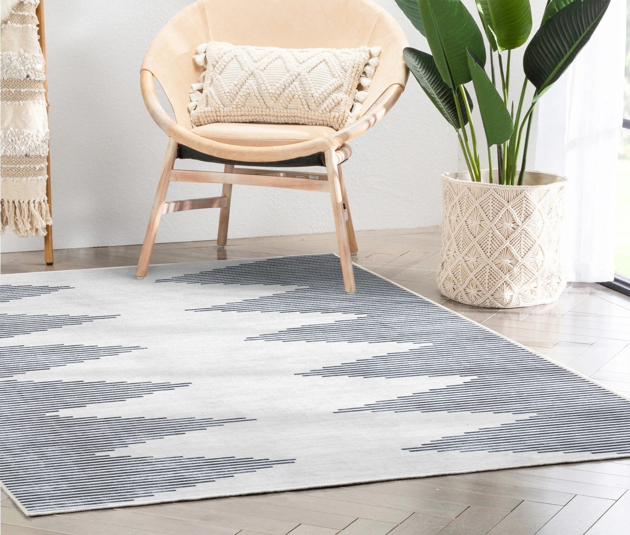 Bree Moroccan Diamond Stripes Ivory Grey Area Flat-Weave Rug Well Woven