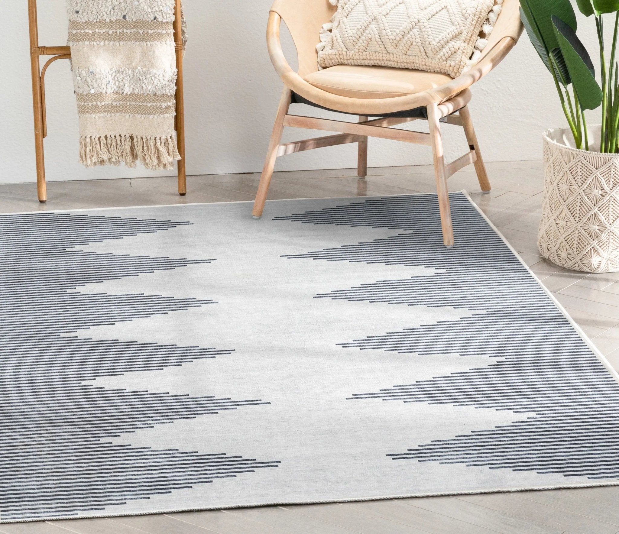 Bree Moroccan Diamond Stripes Ivory Grey Area Flat-Weave Rug Well Woven