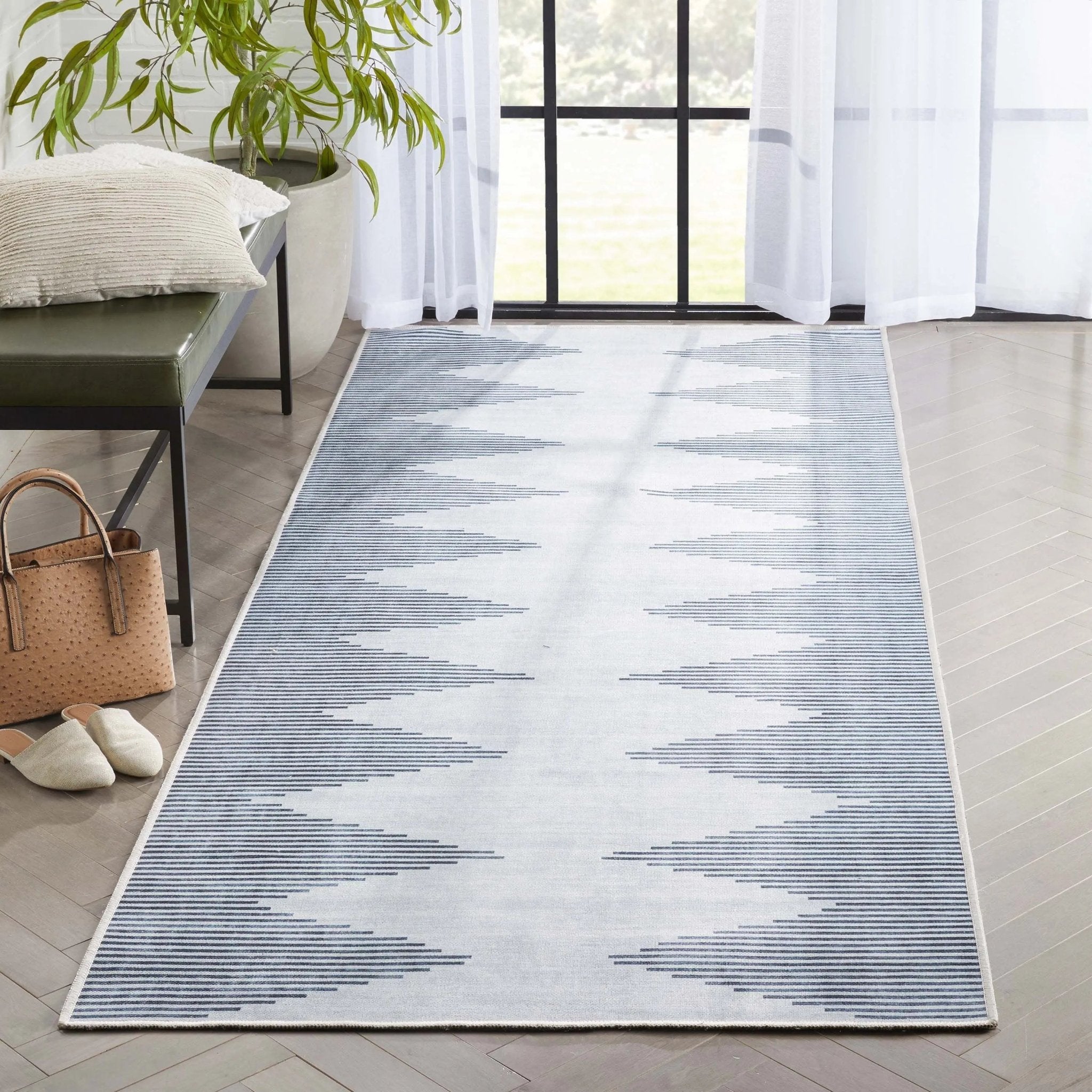 Bree Moroccan Diamond Stripes Ivory Grey Area Flat-Weave Rug Well Woven