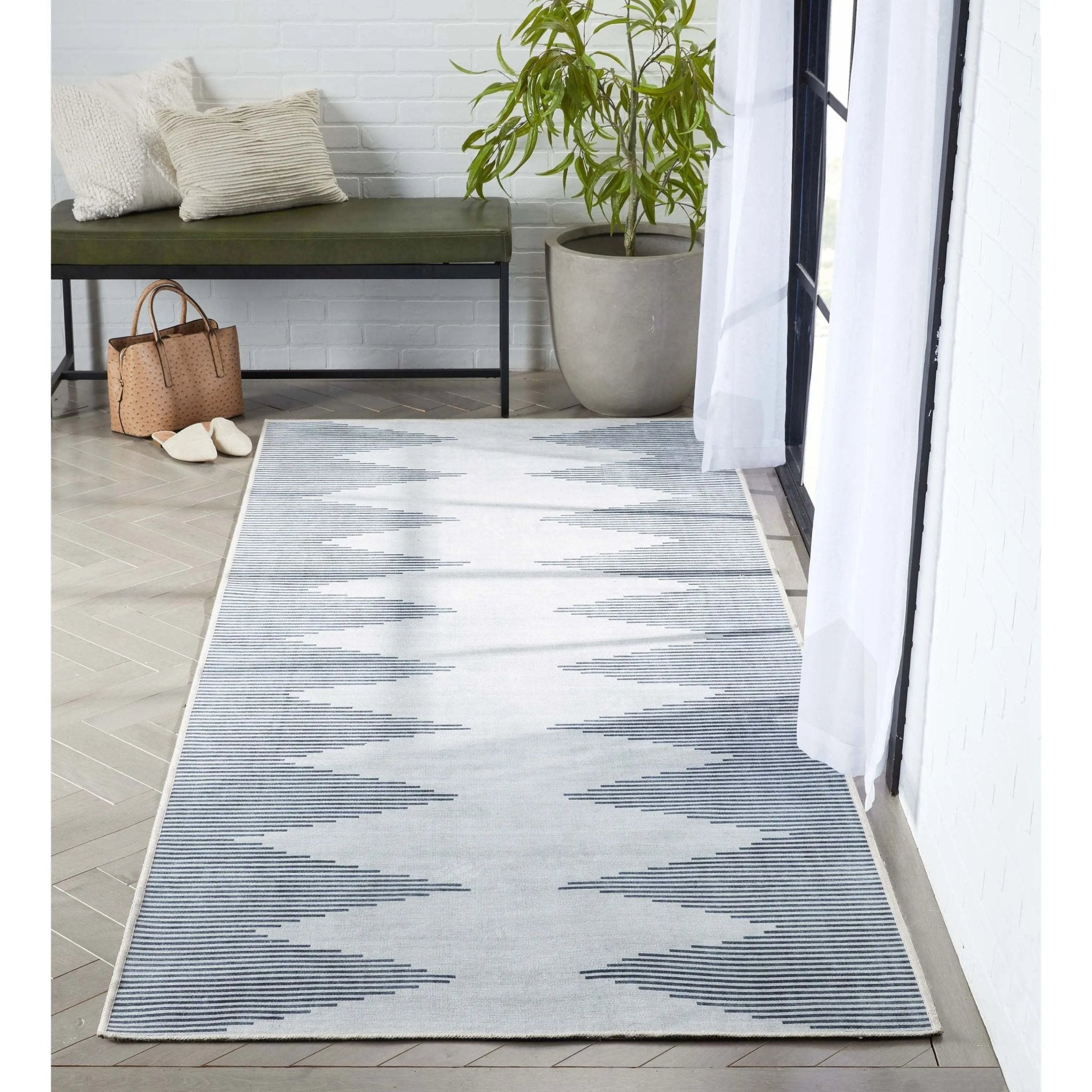 Bree Moroccan Diamond Stripes Ivory Grey Area Flat-Weave Rug Well Woven