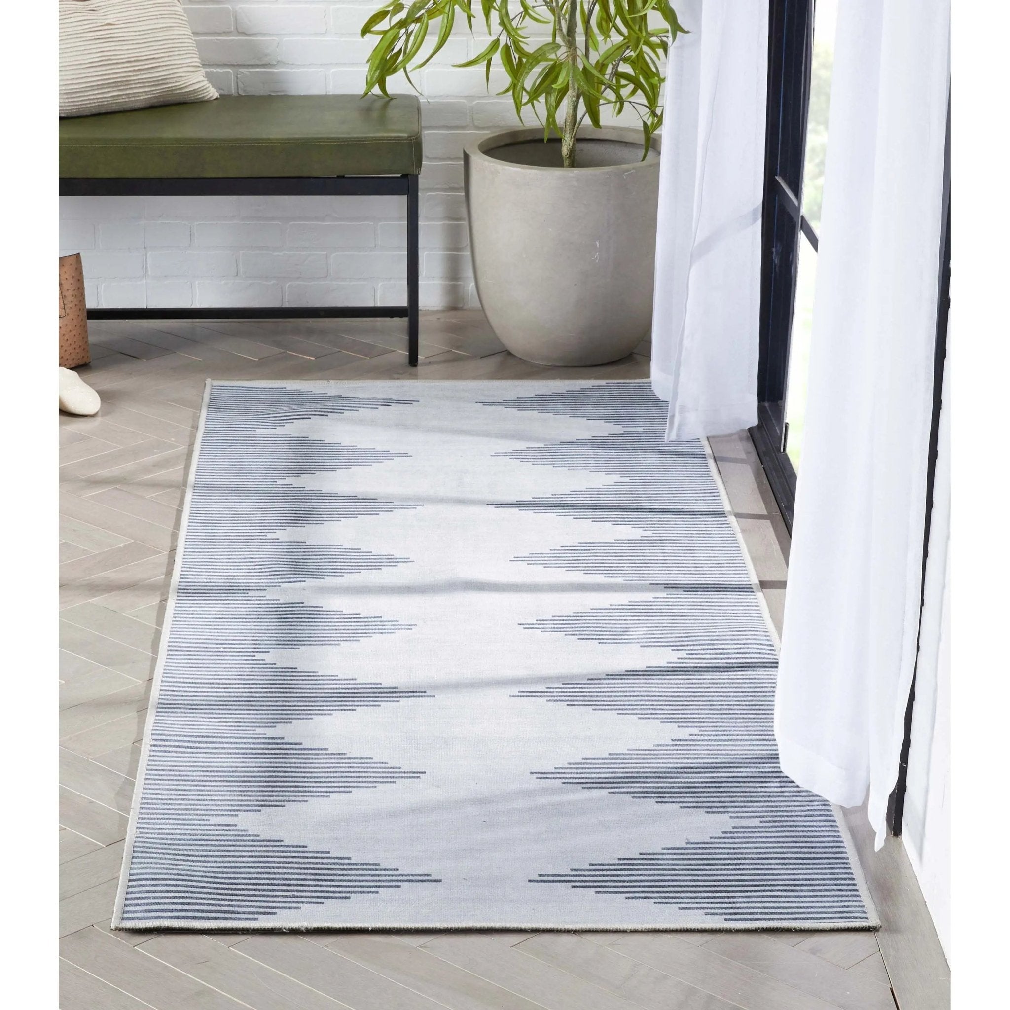 Bree Moroccan Diamond Stripes Ivory Grey Area Flat-Weave Rug Well Woven