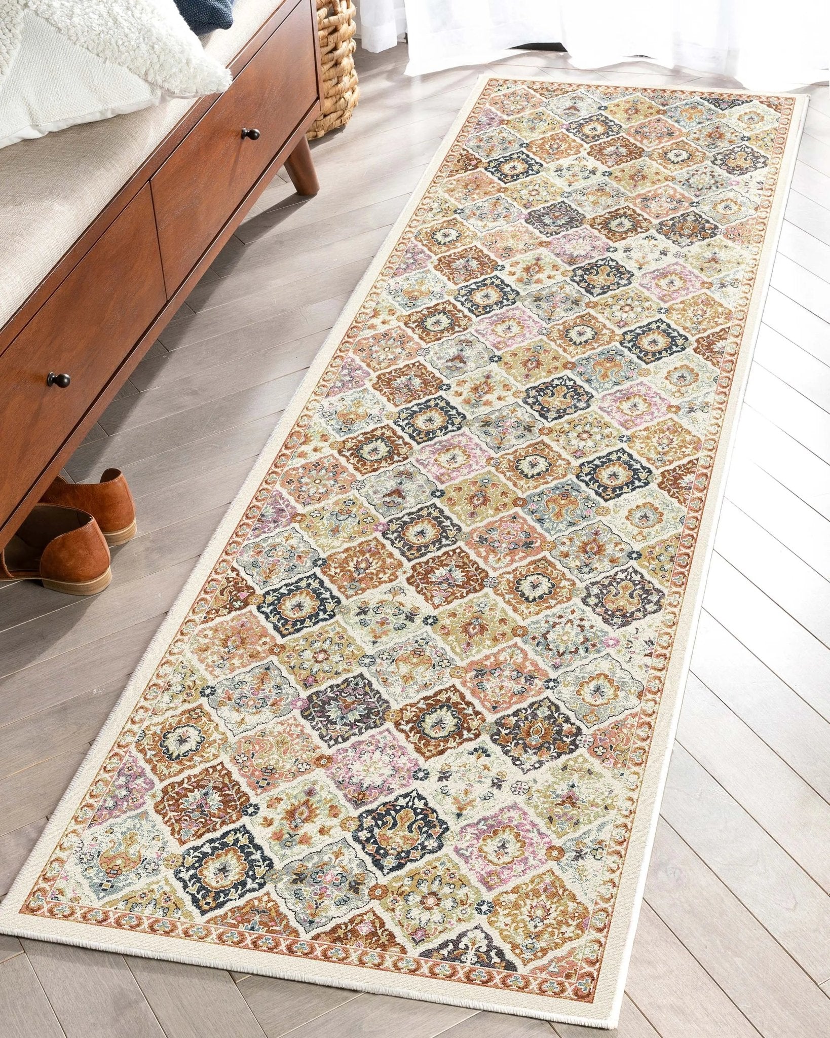 Maeve Vintage Trellis Multi Beige Flat-Weave Rug Well Woven