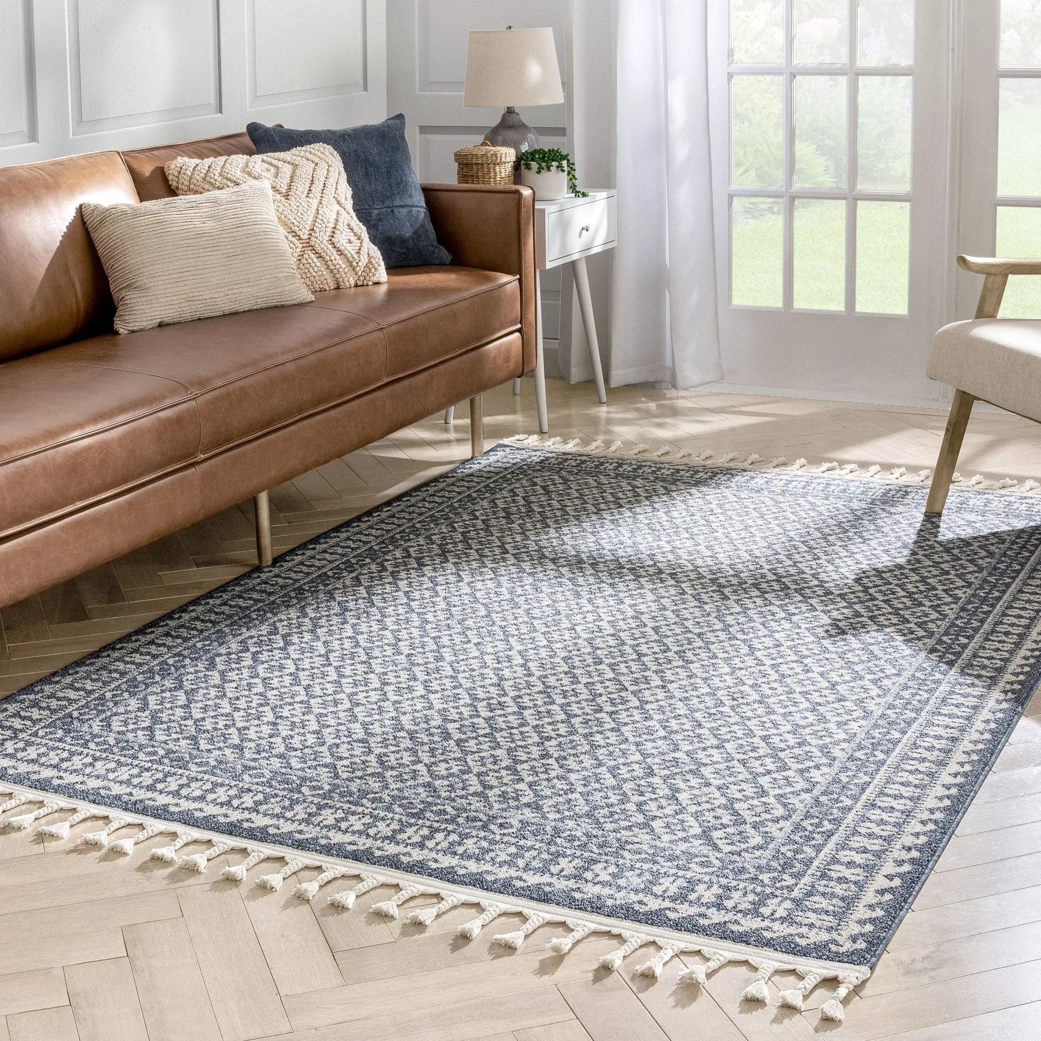 Callista Tribal Trellis Pattern Blue Kilim-Style Rug Well Woven
