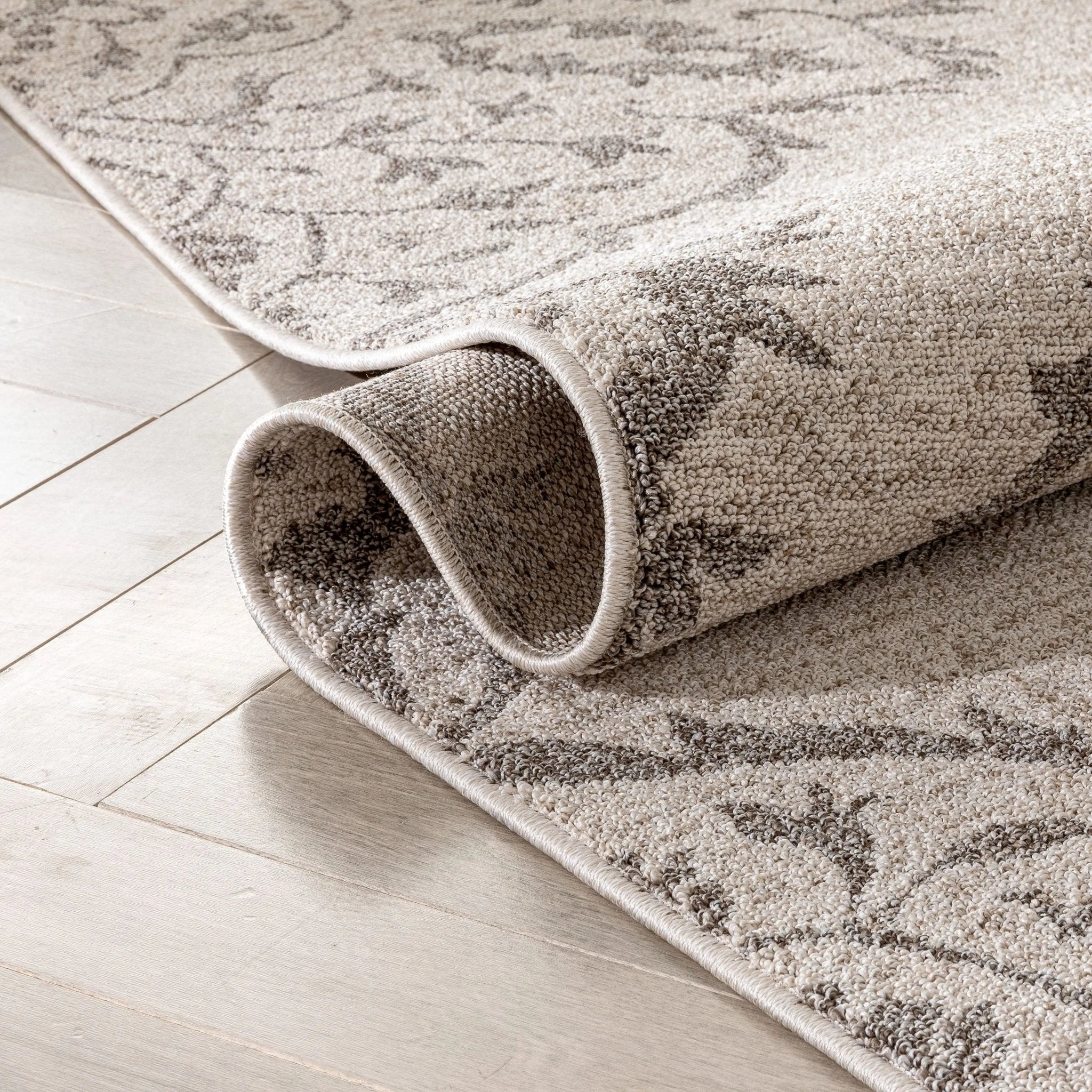 Mara Medallion Botanical Pattern Brown Beige Kilim-Style Rug Well Woven