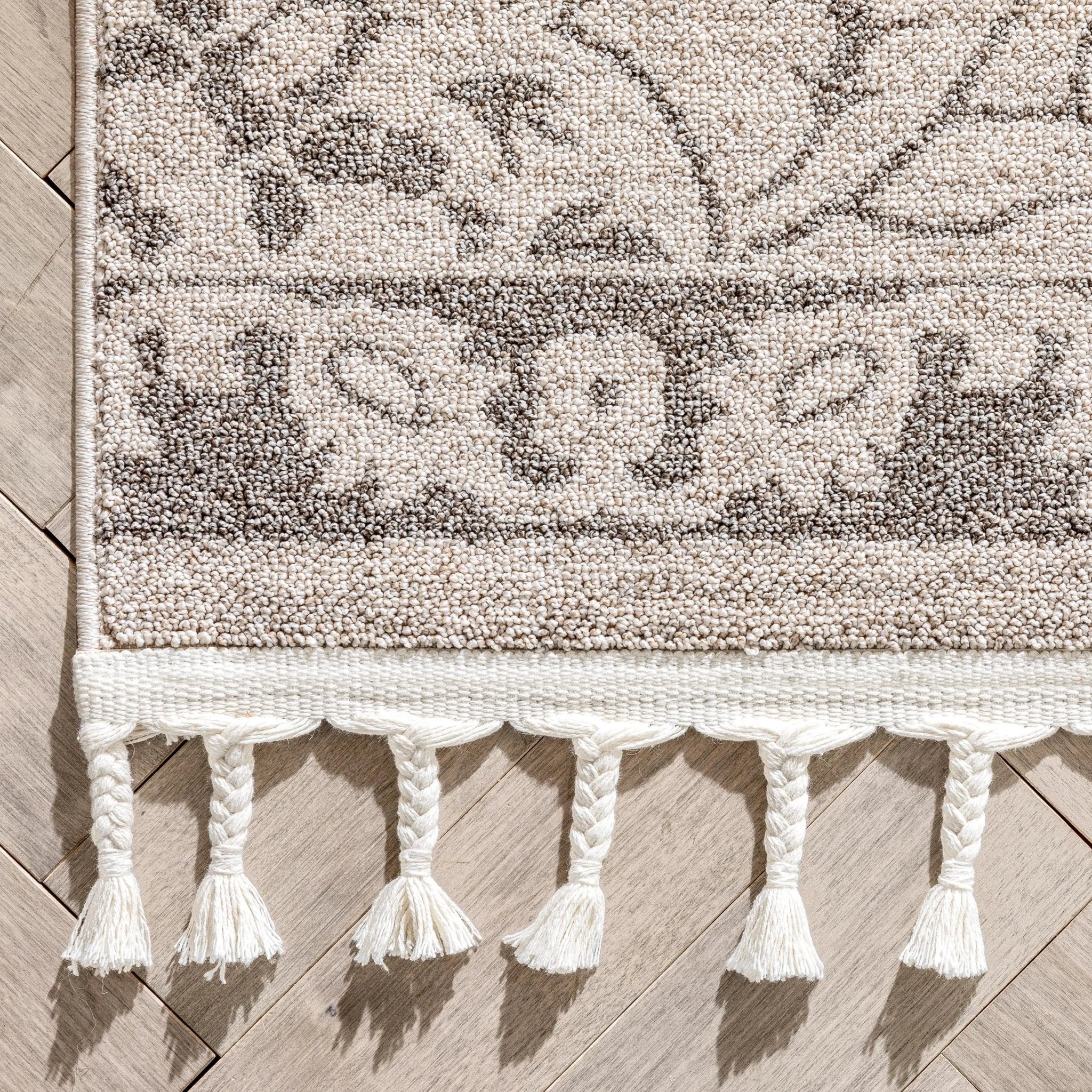 Mara Medallion Botanical Pattern Brown Beige Kilim-Style Rug Well Woven