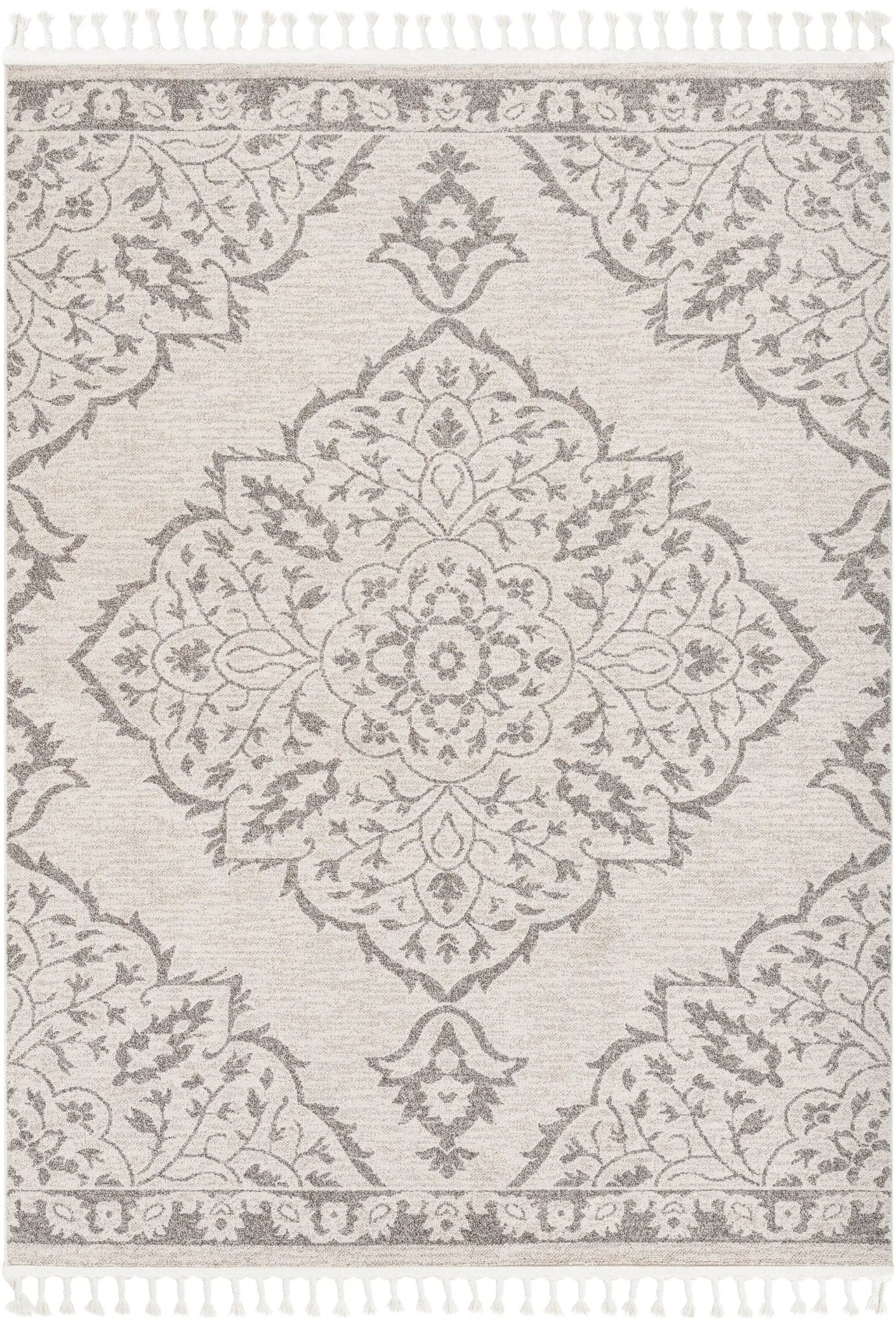 Mara Medallion Botanical Pattern Brown Beige Kilim-Style Rug Well Woven