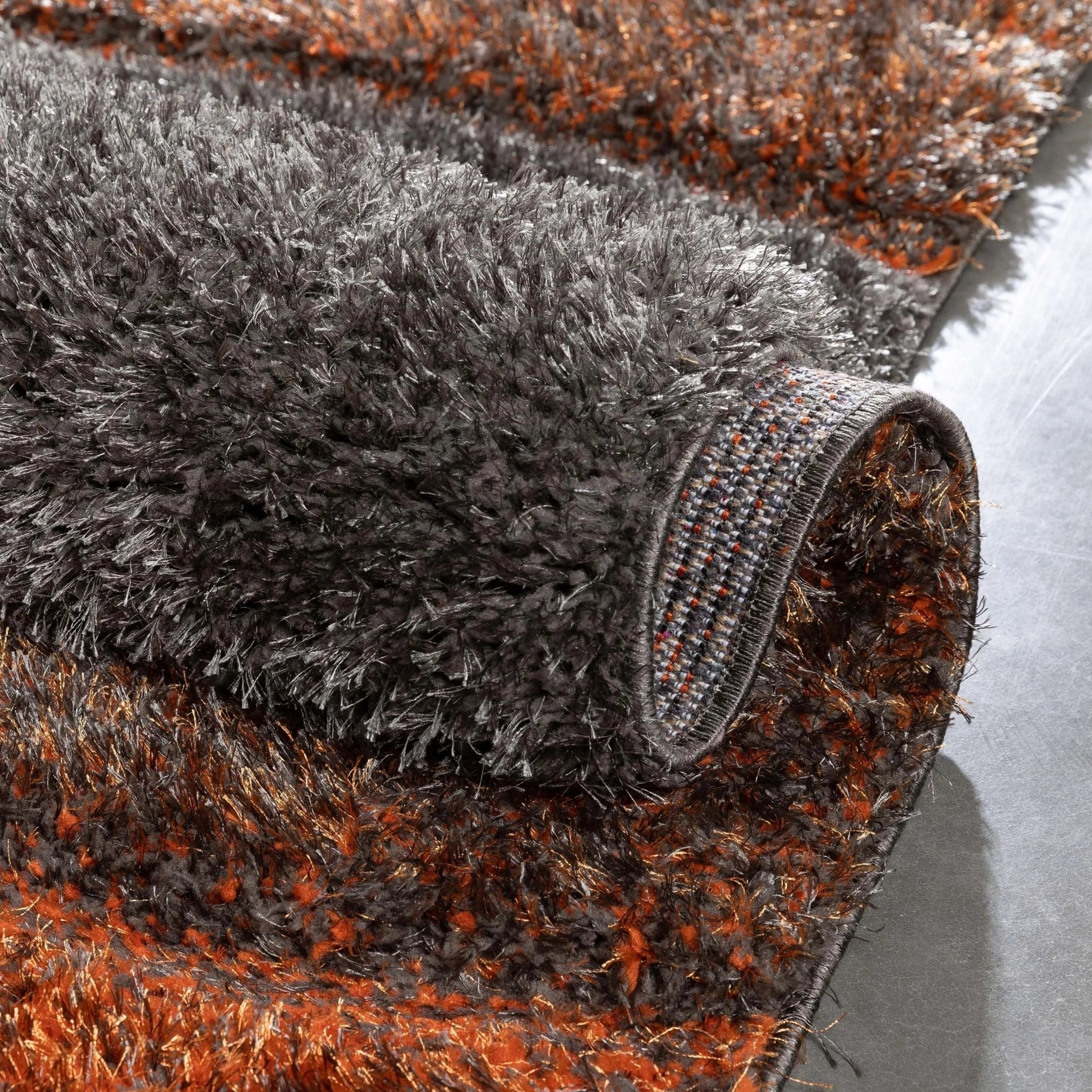 Luz Modern Geometric Grey Orange 3D Textured Thick & Soft Shag Rug Well Woven