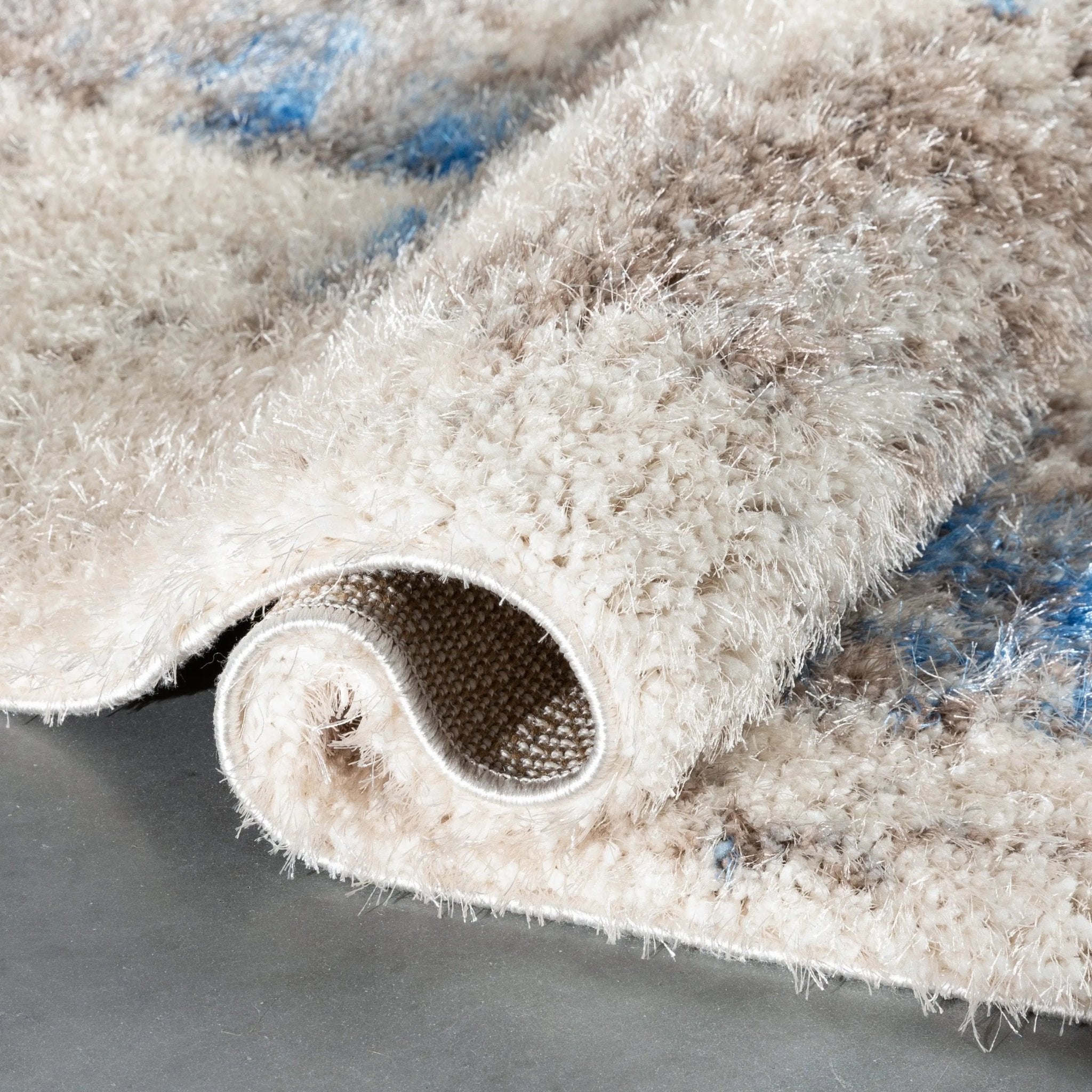 Sariah Modern Abstract Ivory Blue Shag Rug Well Woven