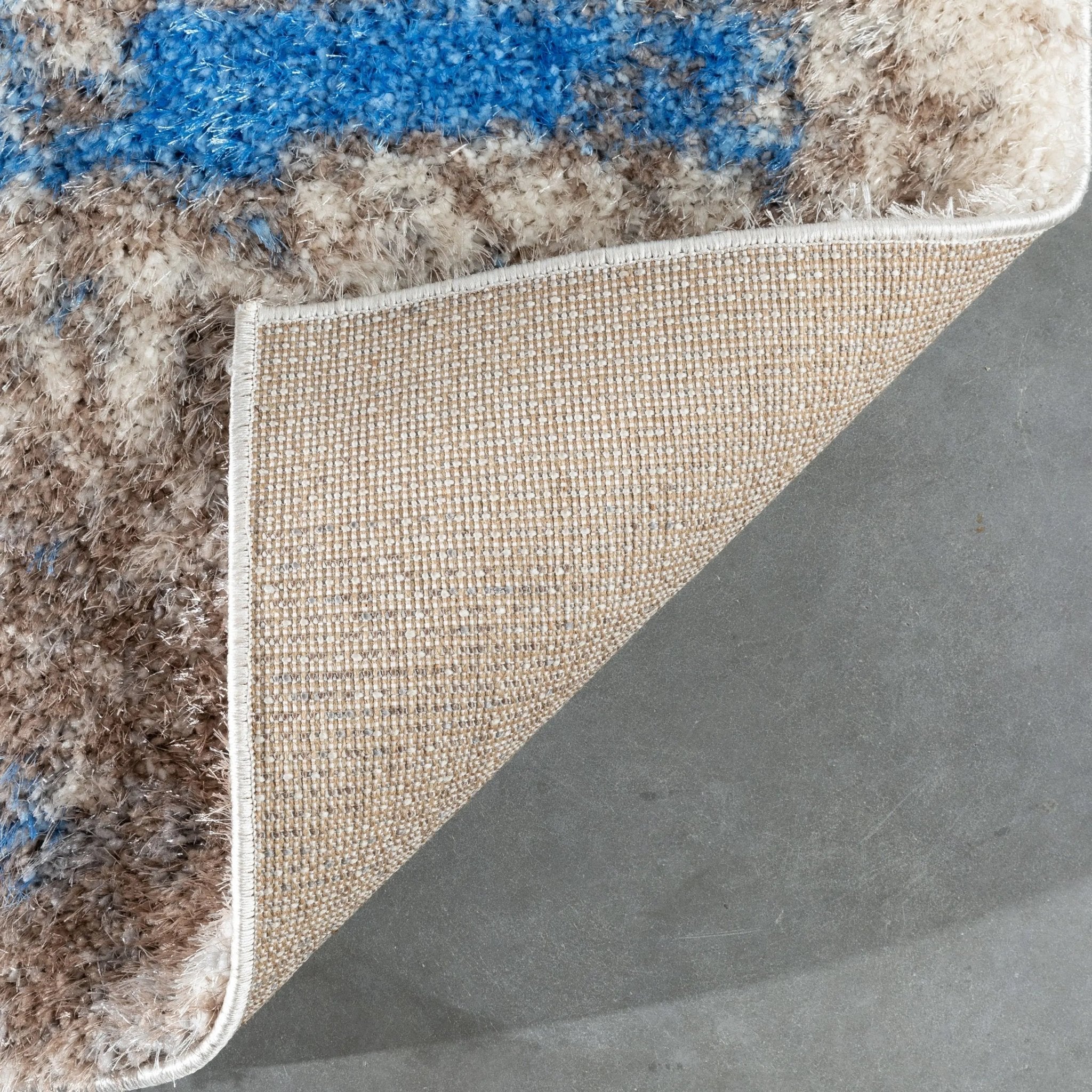 Sariah Modern Abstract Ivory Blue Shag Rug Well Woven