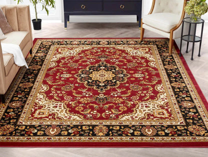 Medallion Kashan Red Traditional Rug Well Woven